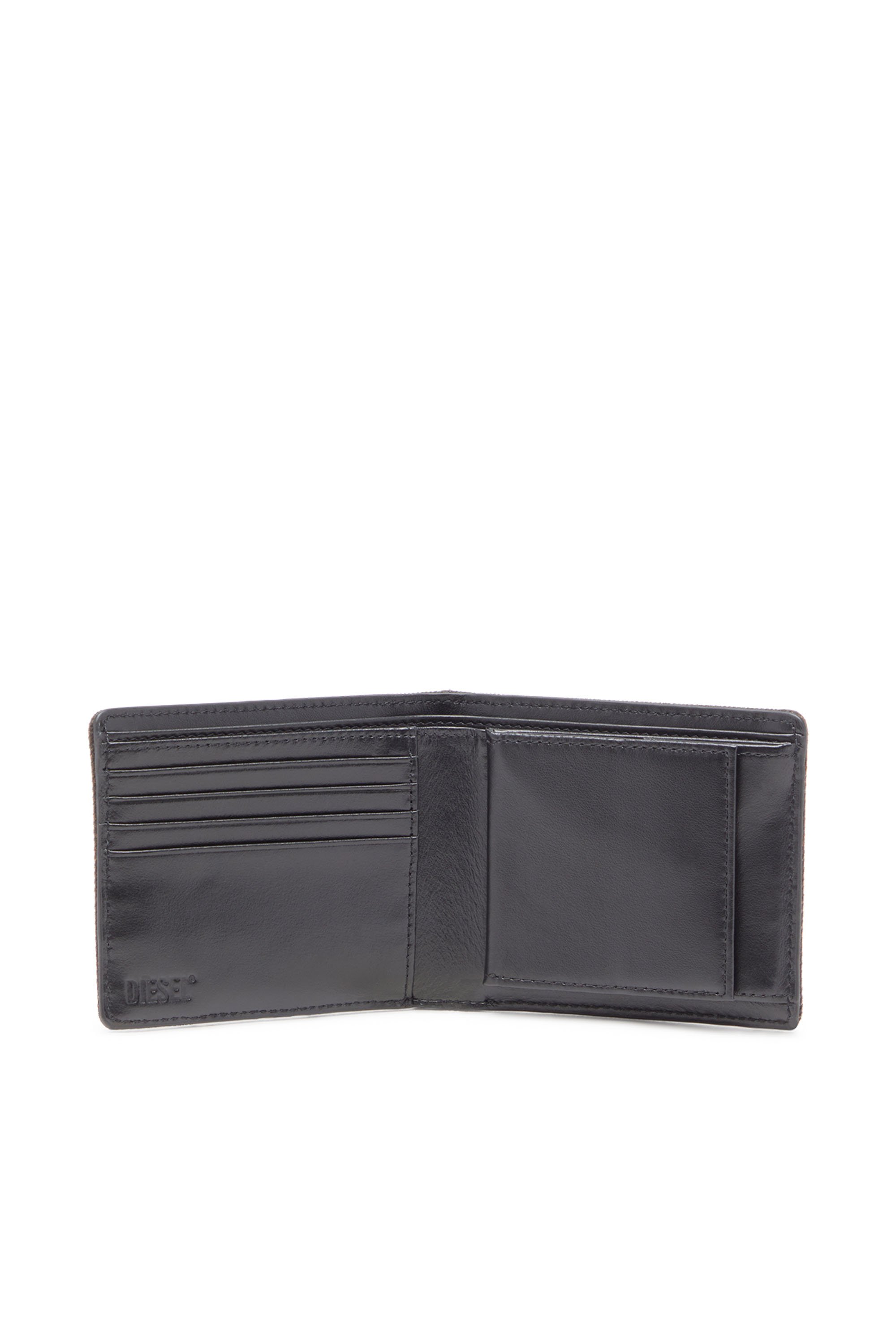 Diesel - MULTI-PKTS BI FOLD COIN S 3D, Male's Bi-fold wallet in coated flocked denim in Black - 3