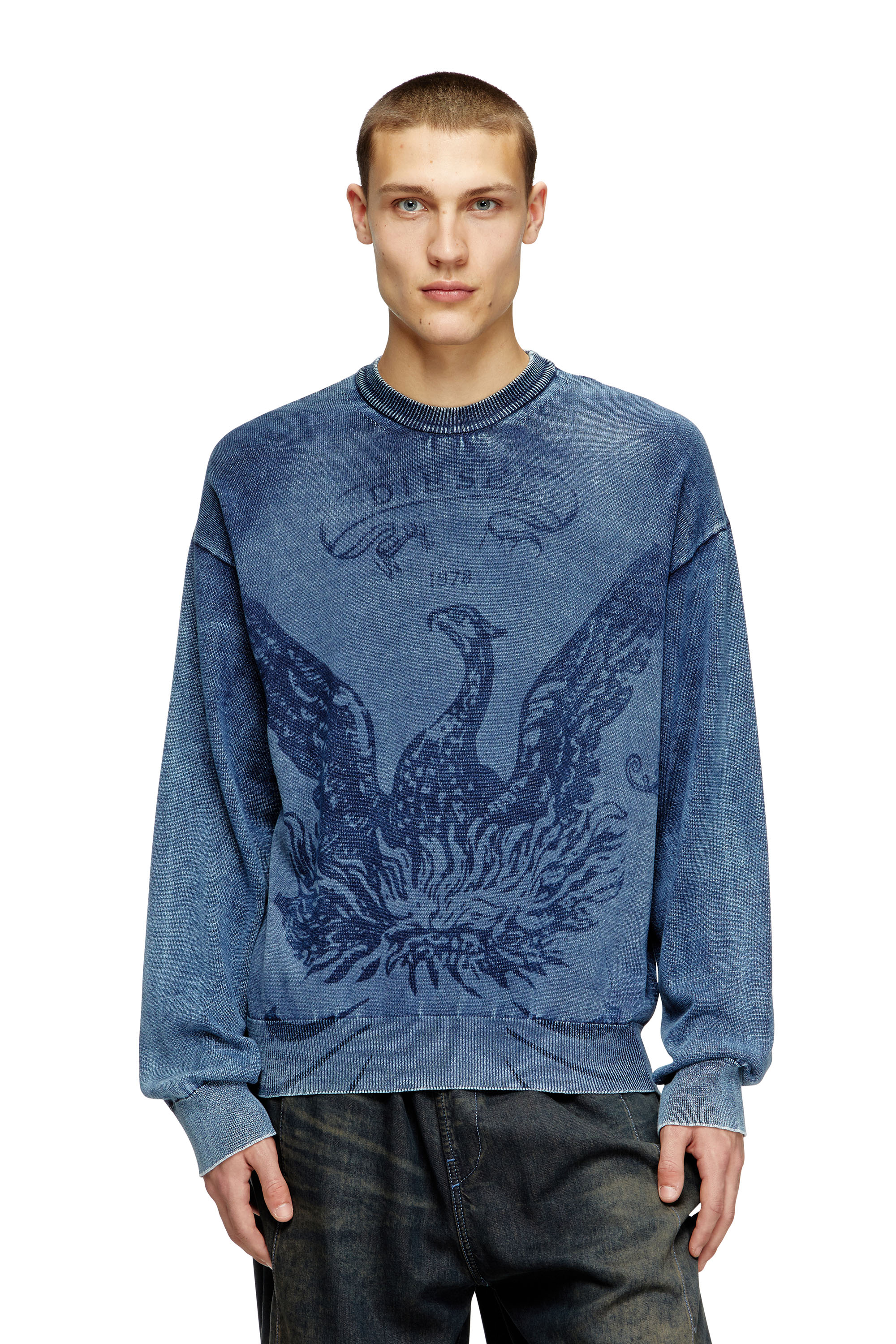 Diesel - K-FENICOL, Pull indigo avec logo du phénix Homme in Bleu - 1