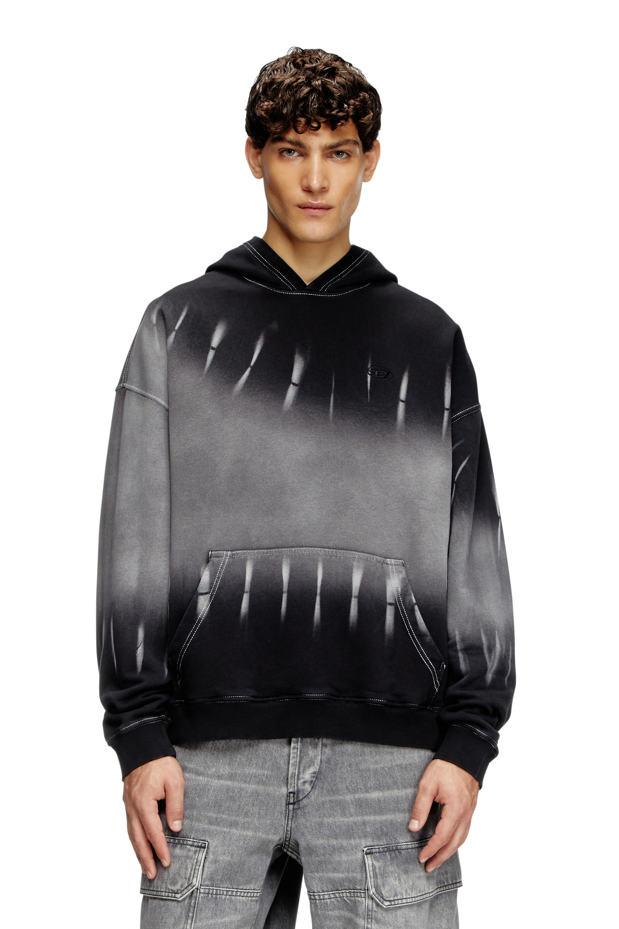 Diesel - S-BOXT-HOOD-R2, Male's Tie-dyed hoodie with logo print in Black - 1