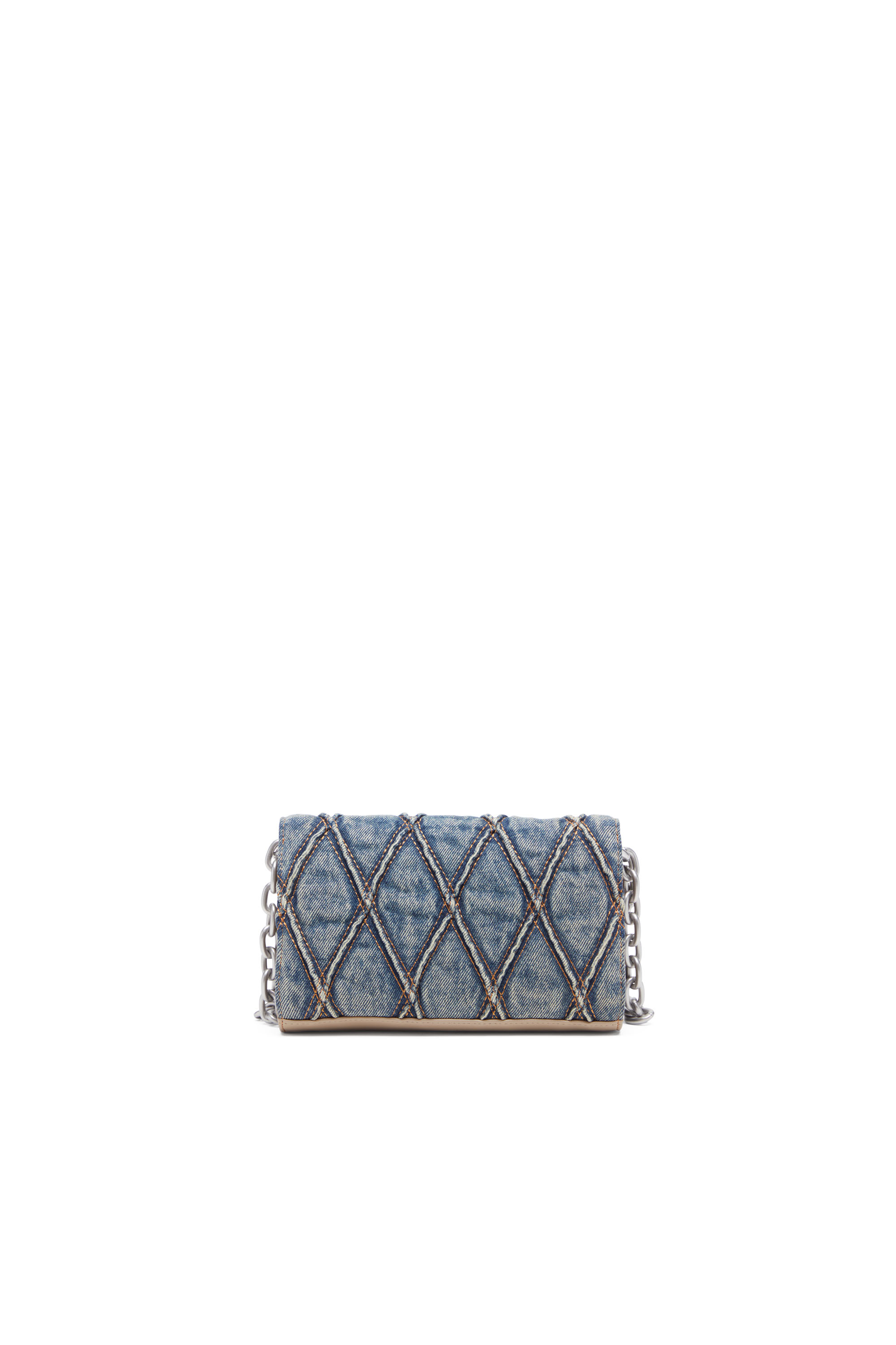 Diesel - CHARM-D WALLET STRAP, Porte-monnaie en denim matelassé motif argyle Femme in Bleu - 2