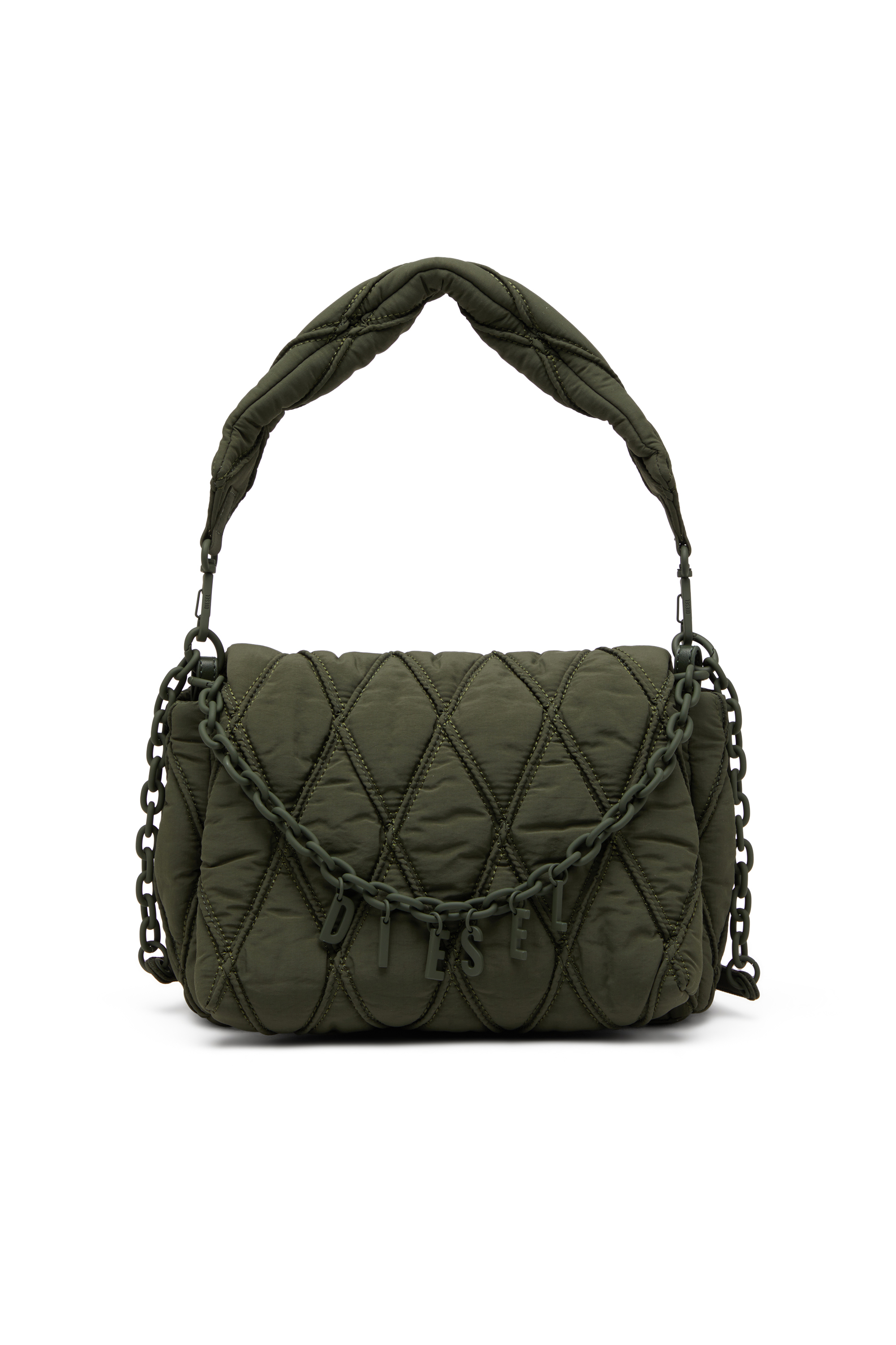 Diesel - CHARM-D SHOULDER M, Female's Charm-D M-Shoulder bag in quilted nylon in Dark Green - 1