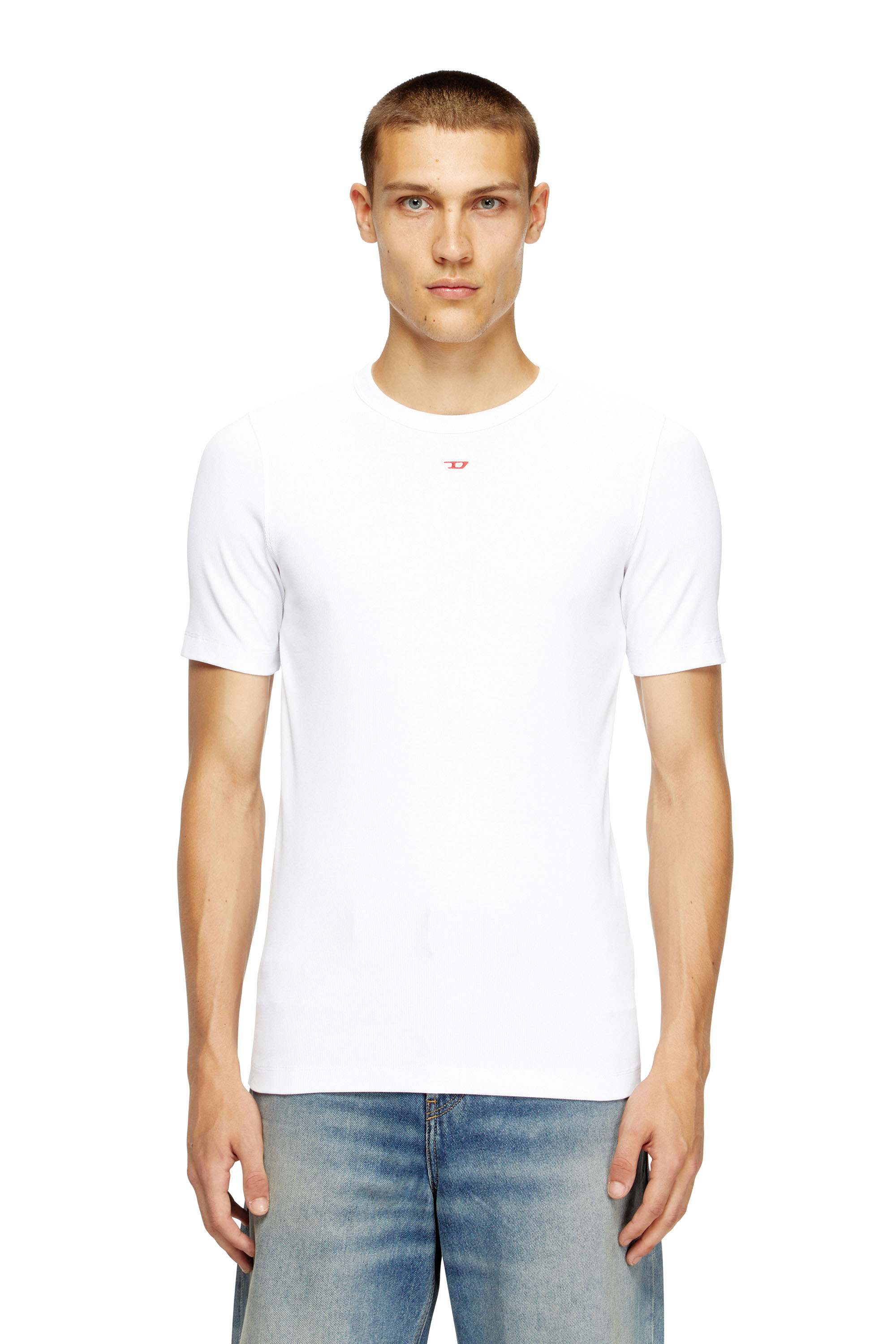 Diesel - D-RIBBER-N, Male's T-shirt with D patch in White - 1