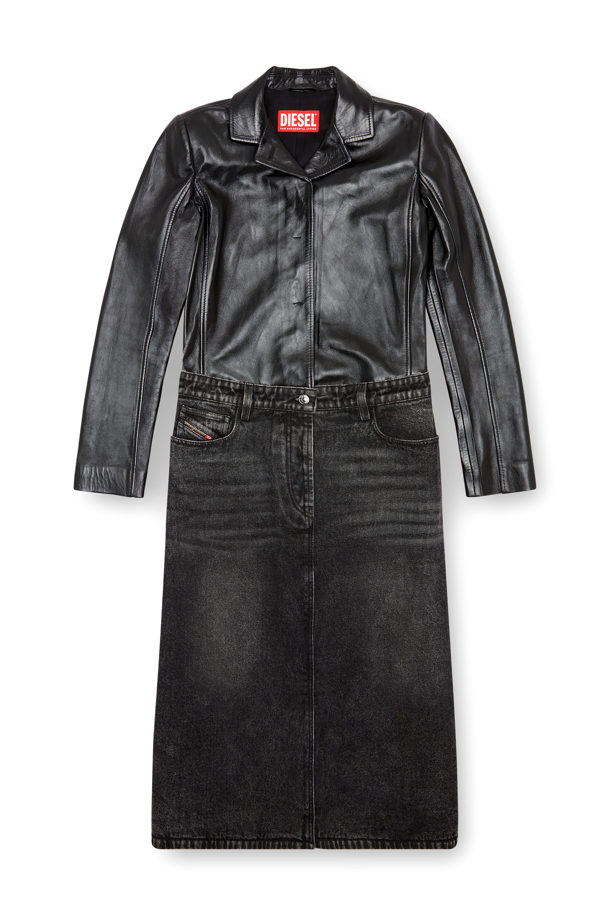 Diesel - L-ORY, Manteau hybride en denim et cuir Femme in Noir - 5