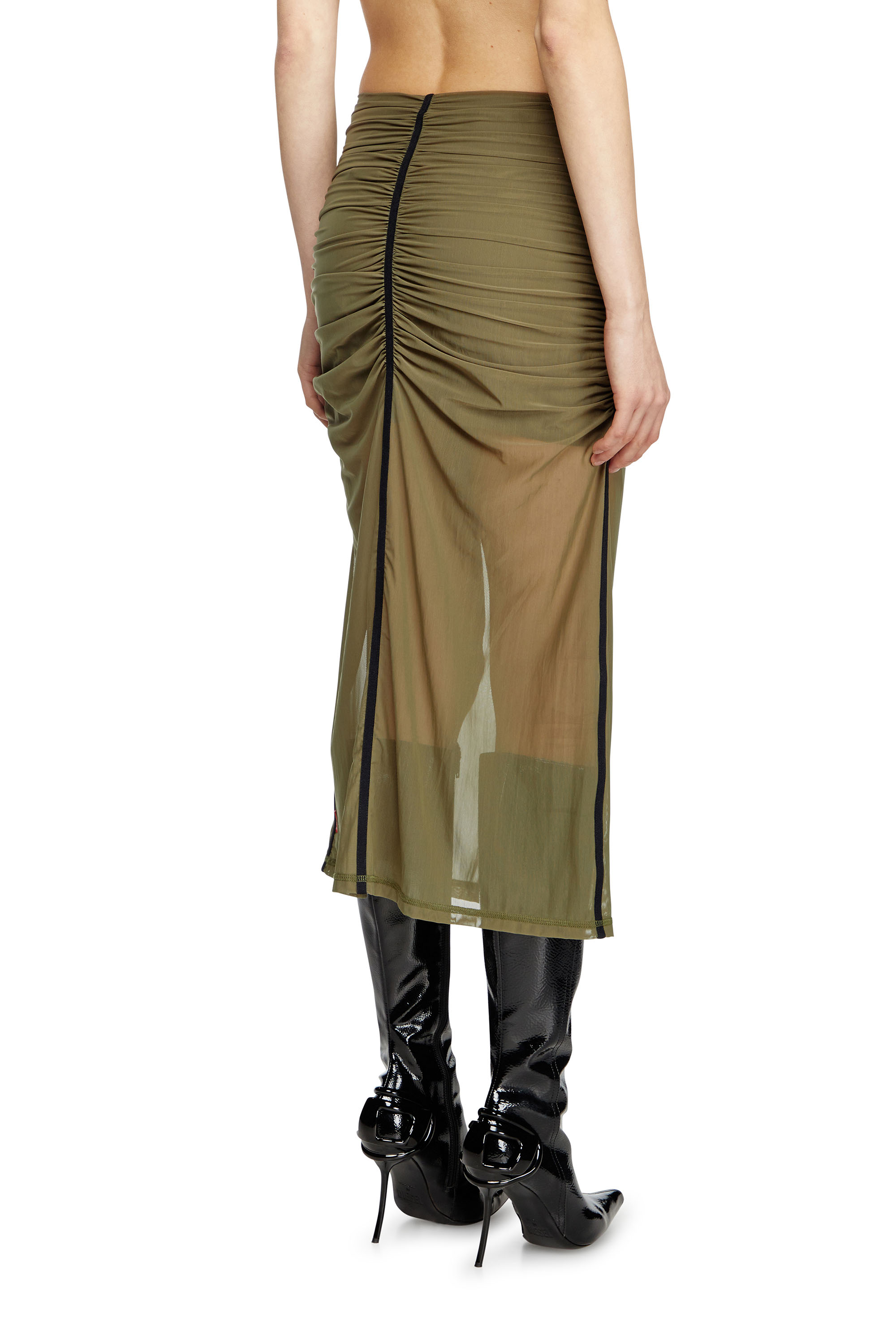 Diesel - O-IRA, Female's Gathered stretch skirt in Olive Green - 4