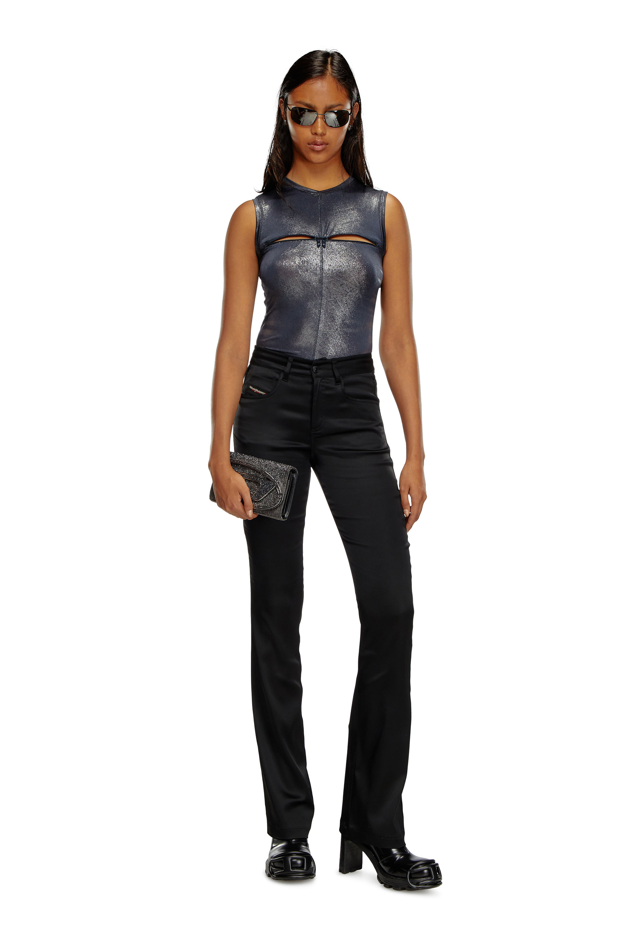 Diesel - T-VEZZY, Female's Metallic tank top with chest slit in Blue - 2