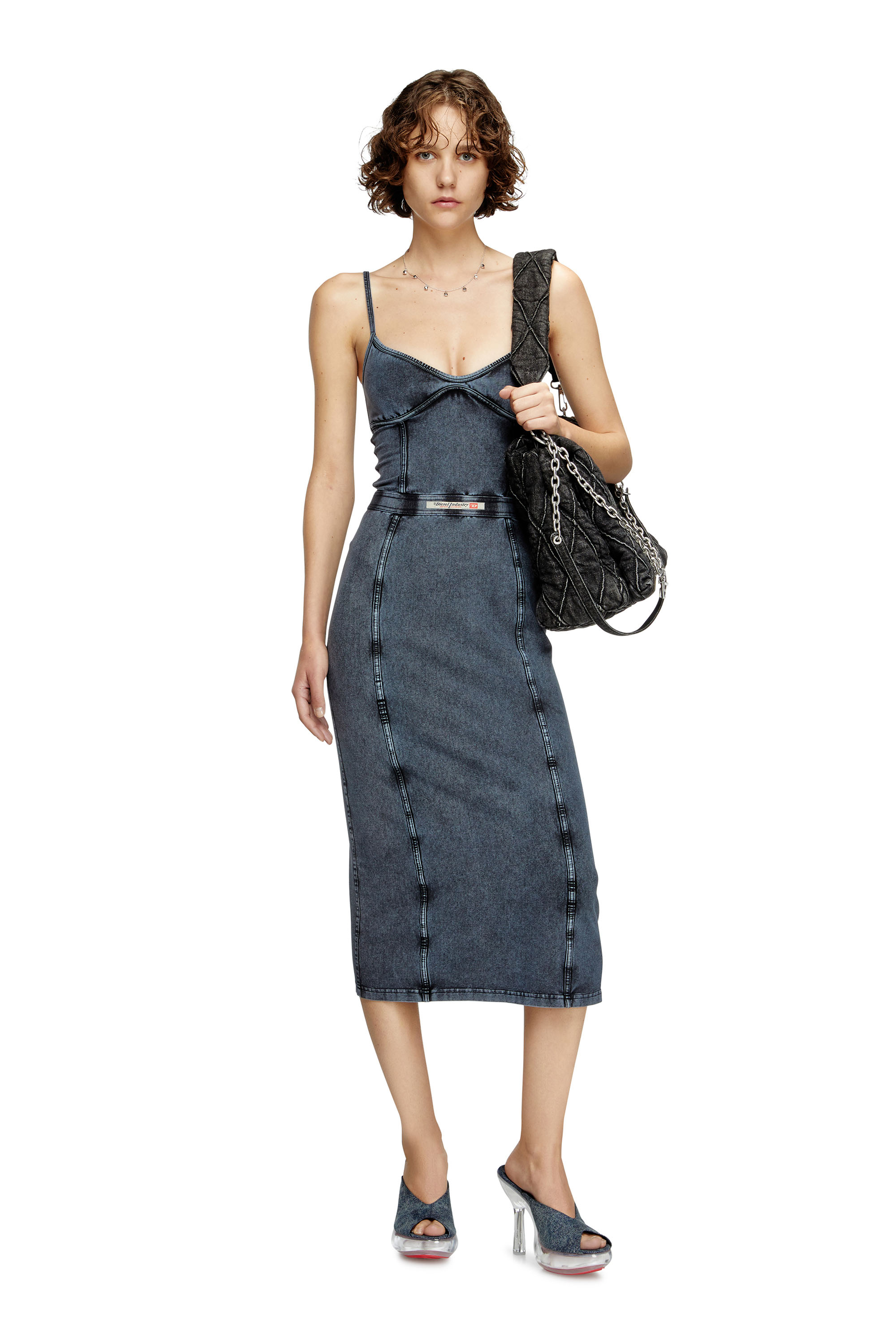 Diesel - D-ONY, Female's Midi dress in denim-look jersey in Dark Blue - 2