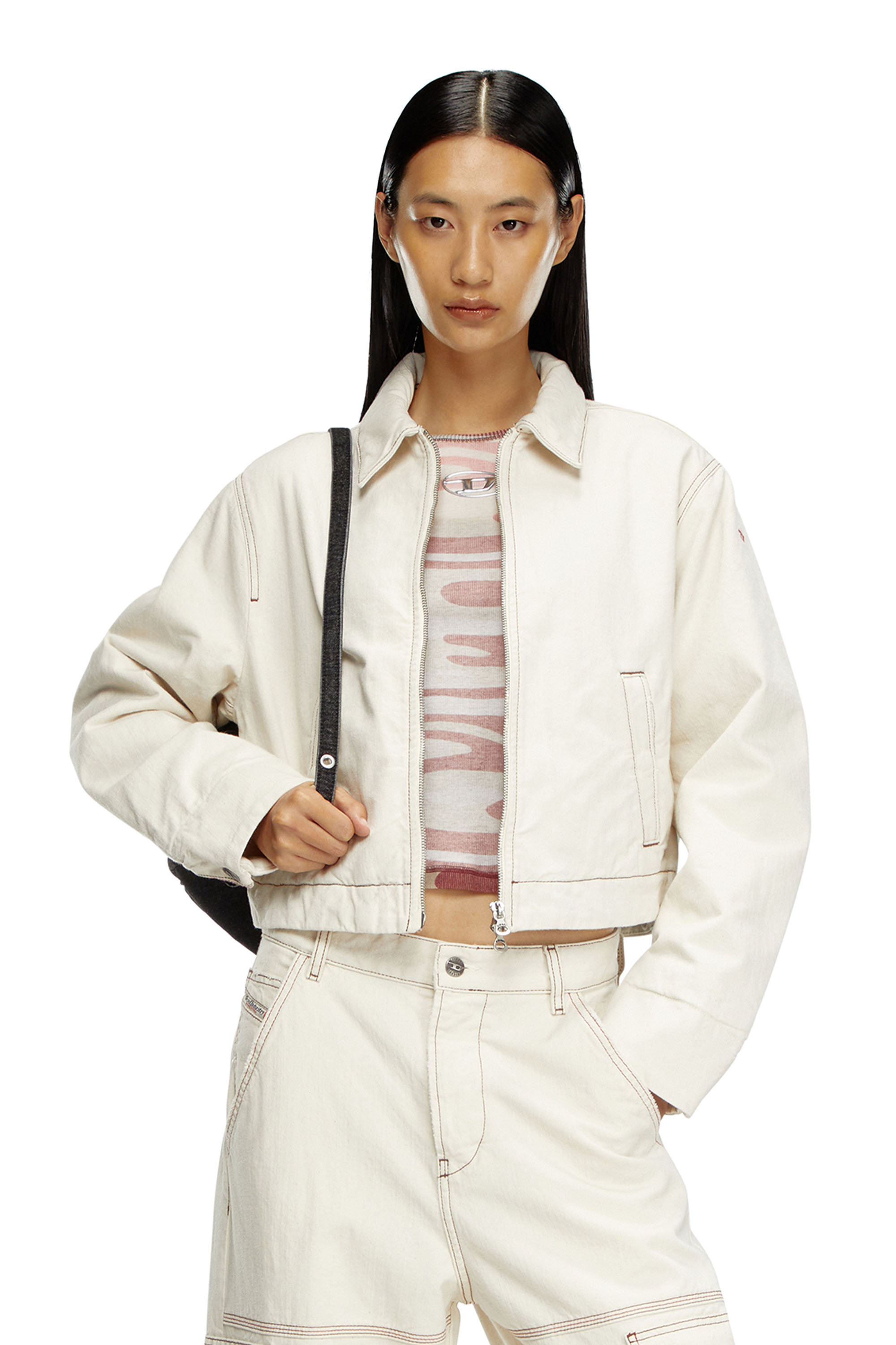 Diesel - DE-NOVA, Female's Padded jacket in clean-wash denim in White - 1