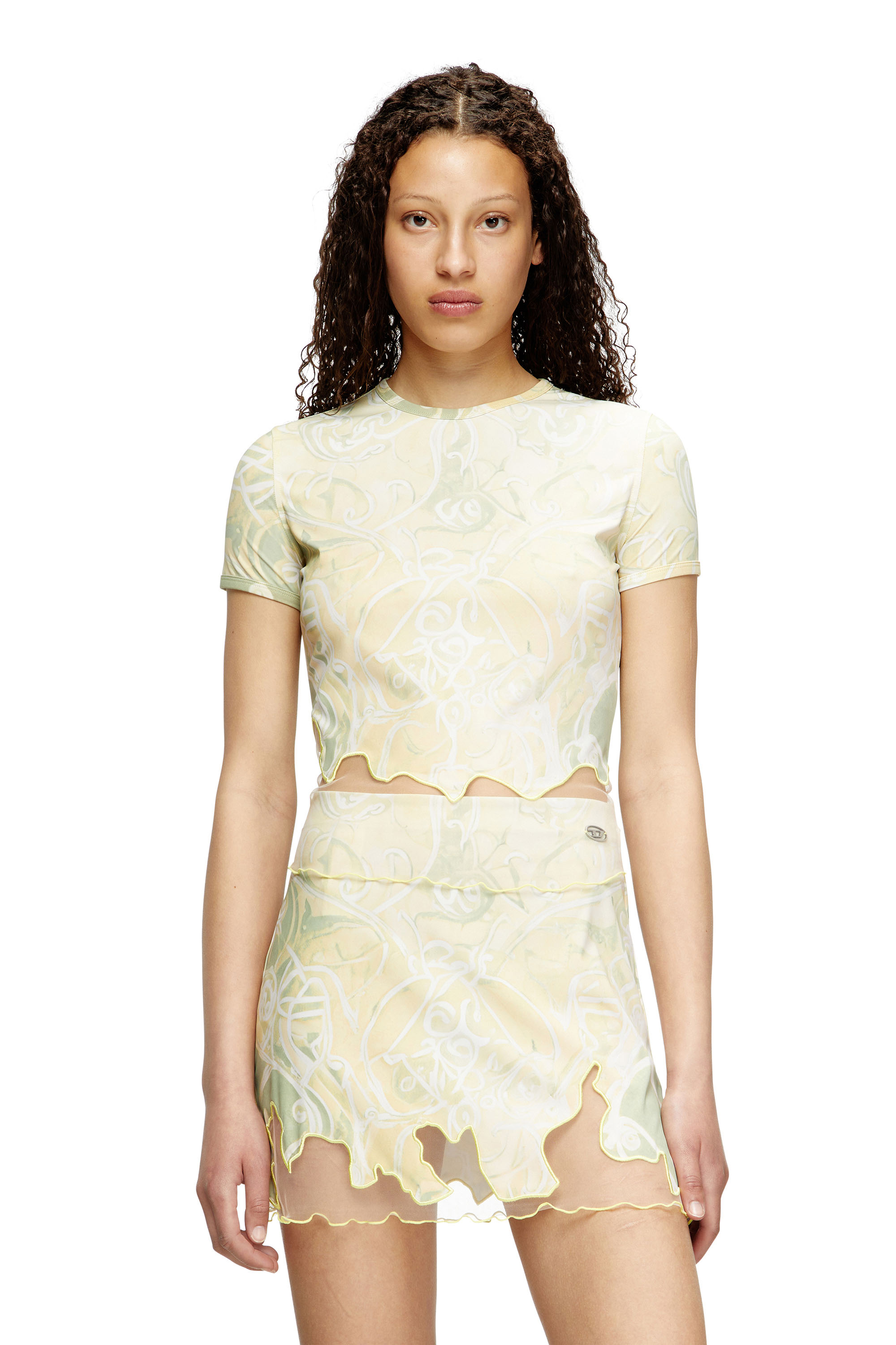 Diesel - T-INLAY, Female's Nylon T-shirt with Heraldic print in Green - 1