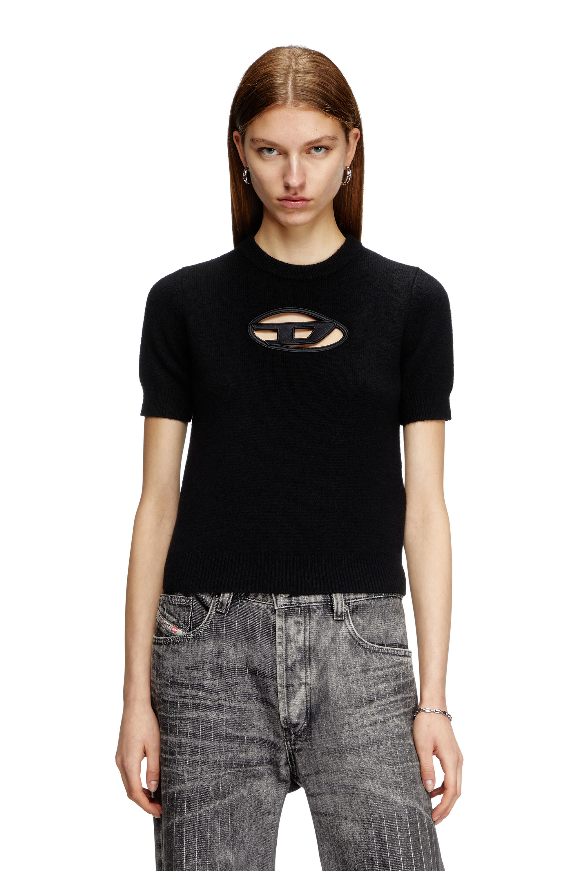 Diesel - M-ARGARIN-SS, Female's Short-sleeve jumper in cashmere blend in Black - 1