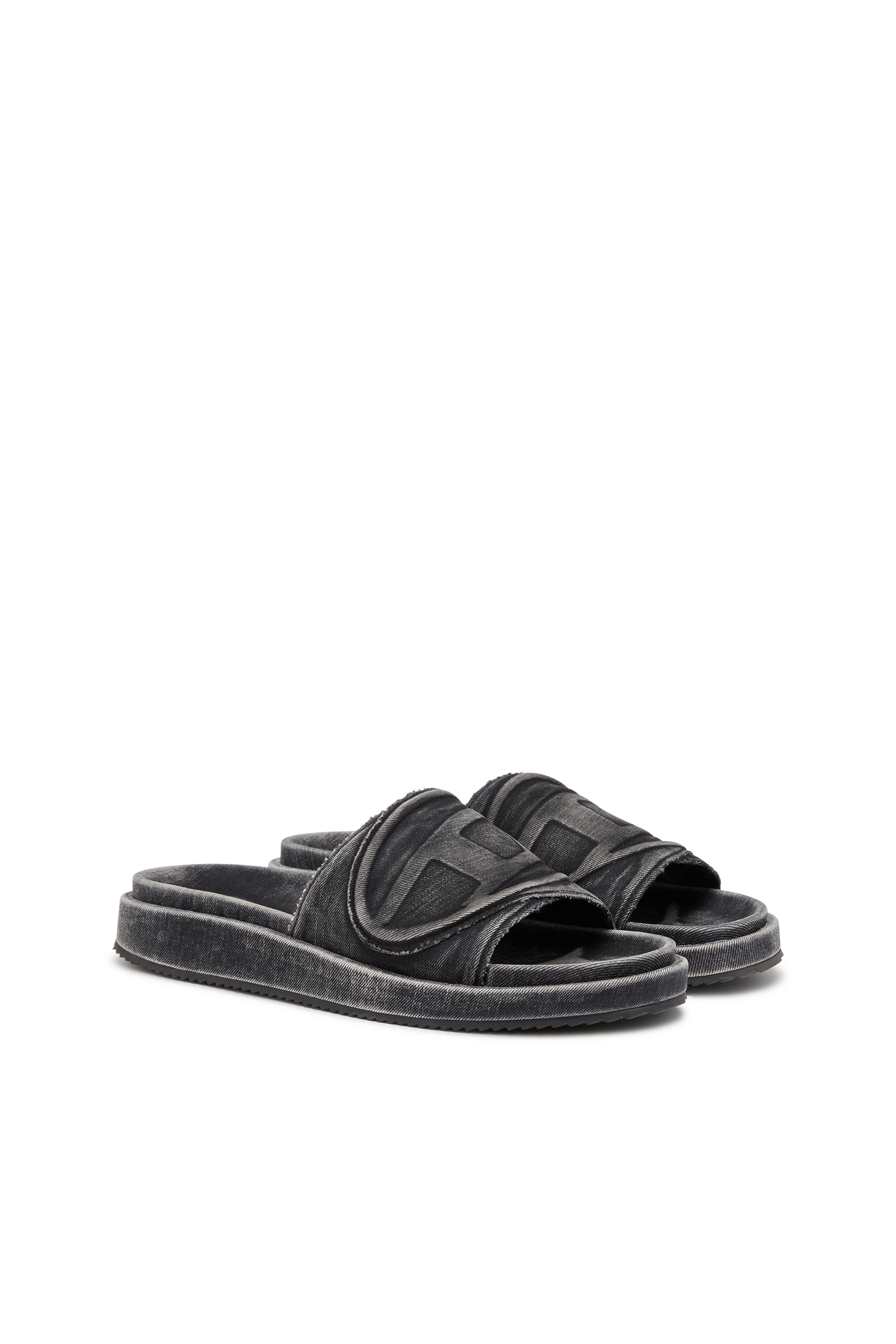 Diesel - SA-SLIDE D OVAL, Unisex's Sa-Slide D-Denim slides with embossed strap in Black - 2