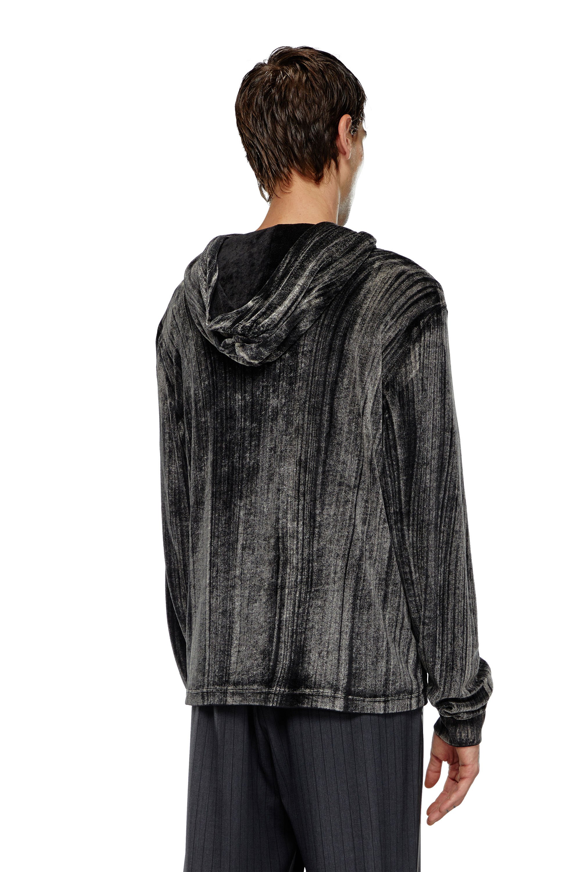 Diesel - T-VELJUST-LS-HOOD, Male Hooded long-sleeve T-shirt in chenille in Black - Image 2