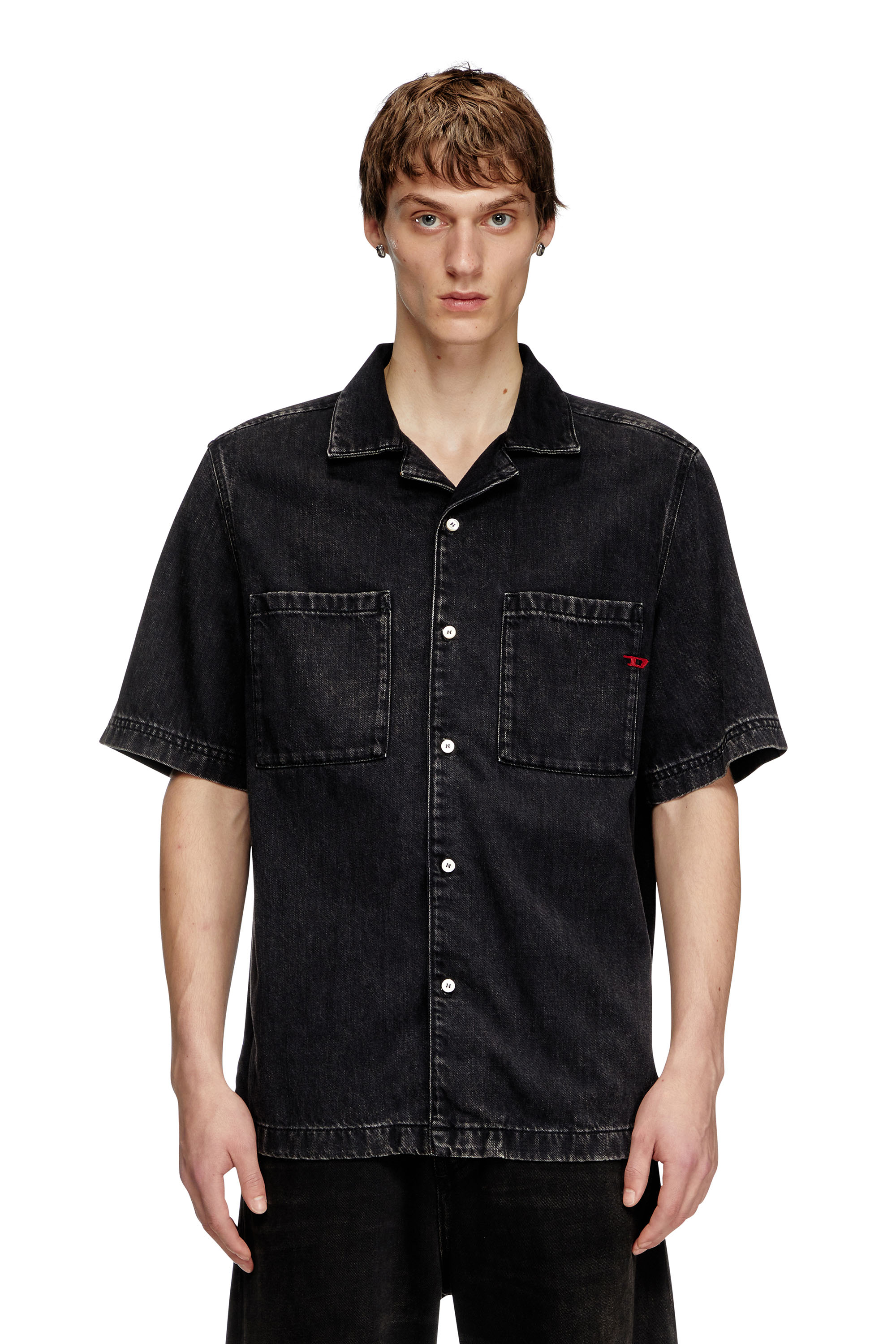 Diesel - D-PAROSHORT, Male's Bowling shirt in Tencel denim in Black - 3