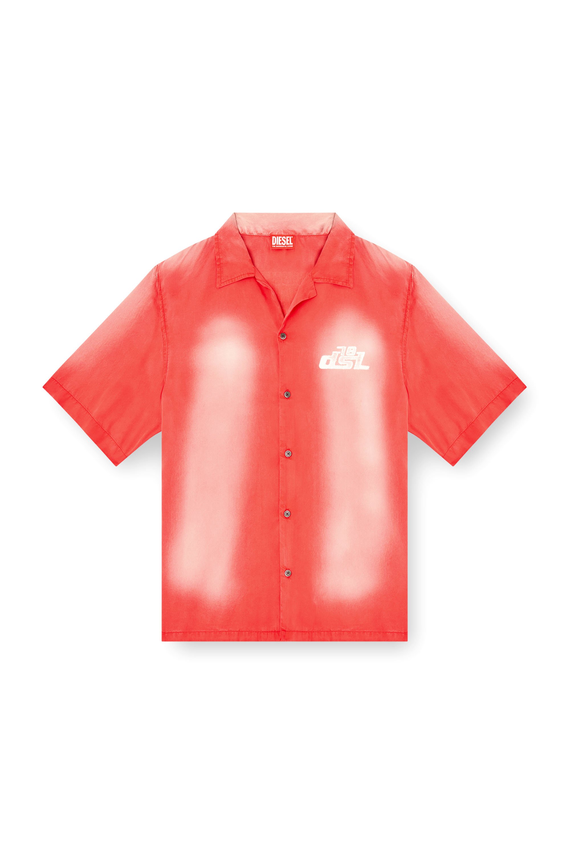 Diesel - S-ELLY, Chemise bowling délavée avec imprimés à logo Homme in Rouge - 4