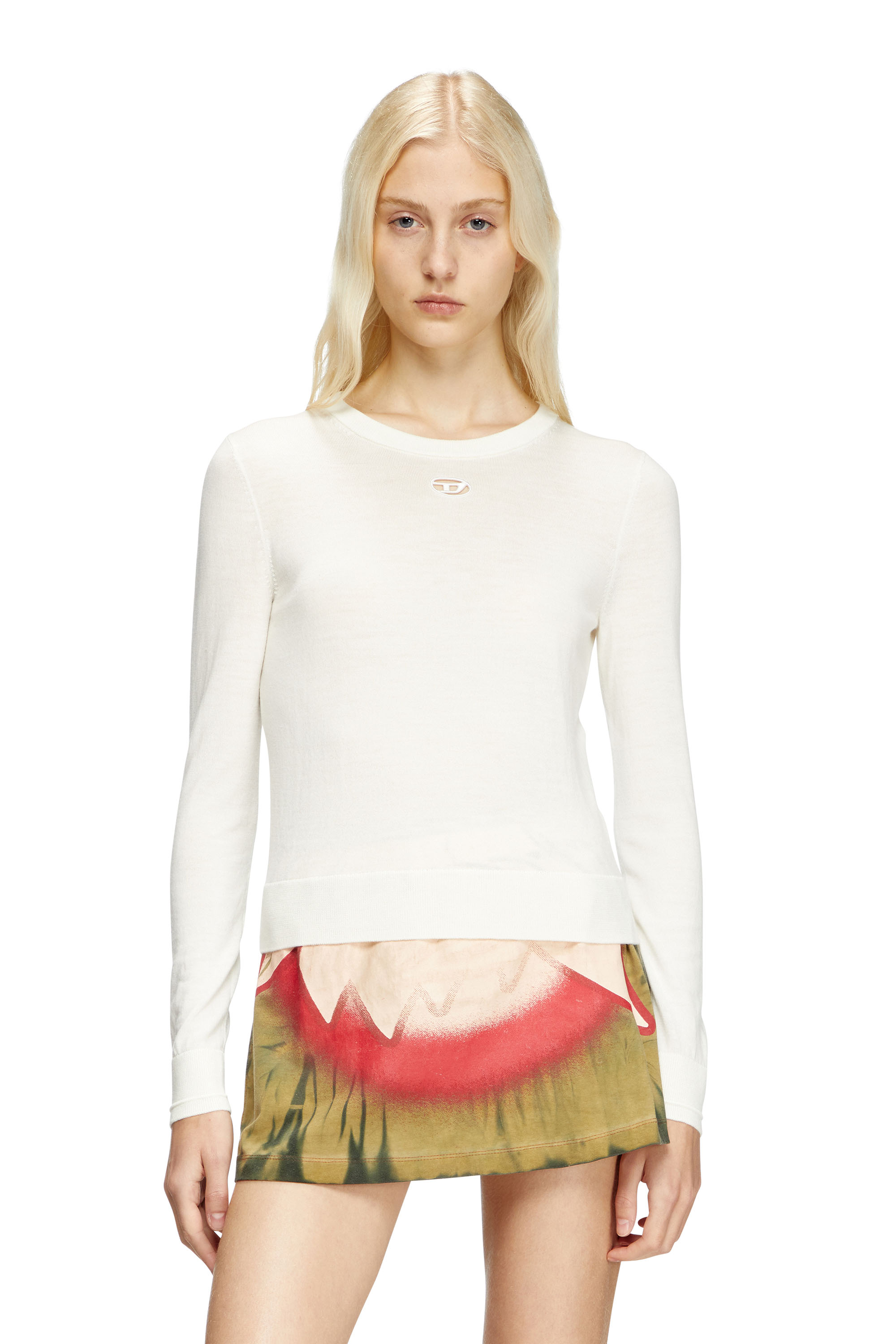 Diesel - M-ALINESA, Female's Wool jumper with cut-out logo in White - 1