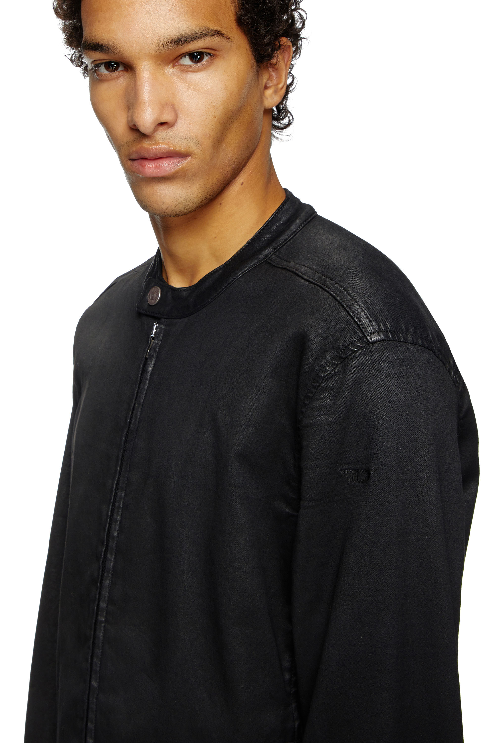 Diesel - D-GLORY JOGG, Male's Moto jacket in coated JoggJeans in Black - 4