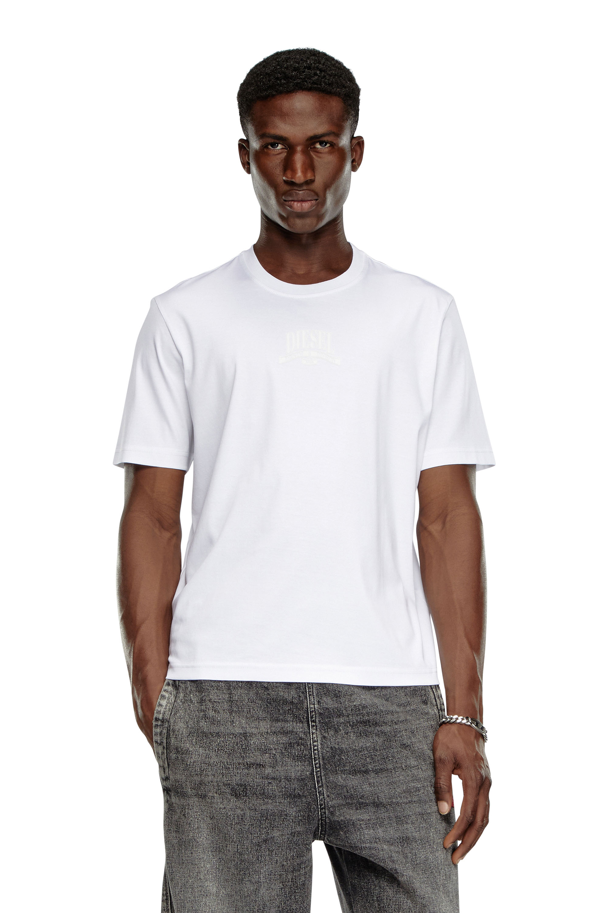 Diesel - T-MADJUST-K1, T-shirt en interlock avec imprimé Diesel ton sur ton Homme in Blanc - 1