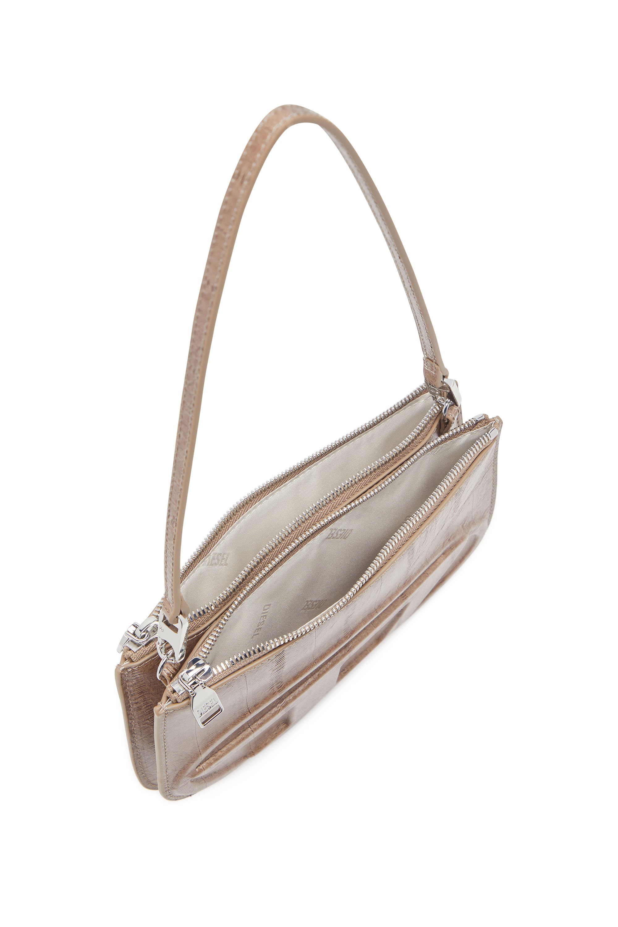 Diesel - 1DR TWIN, Female's Double-pouch shoulder bag in printed leather in Light Brown - 4