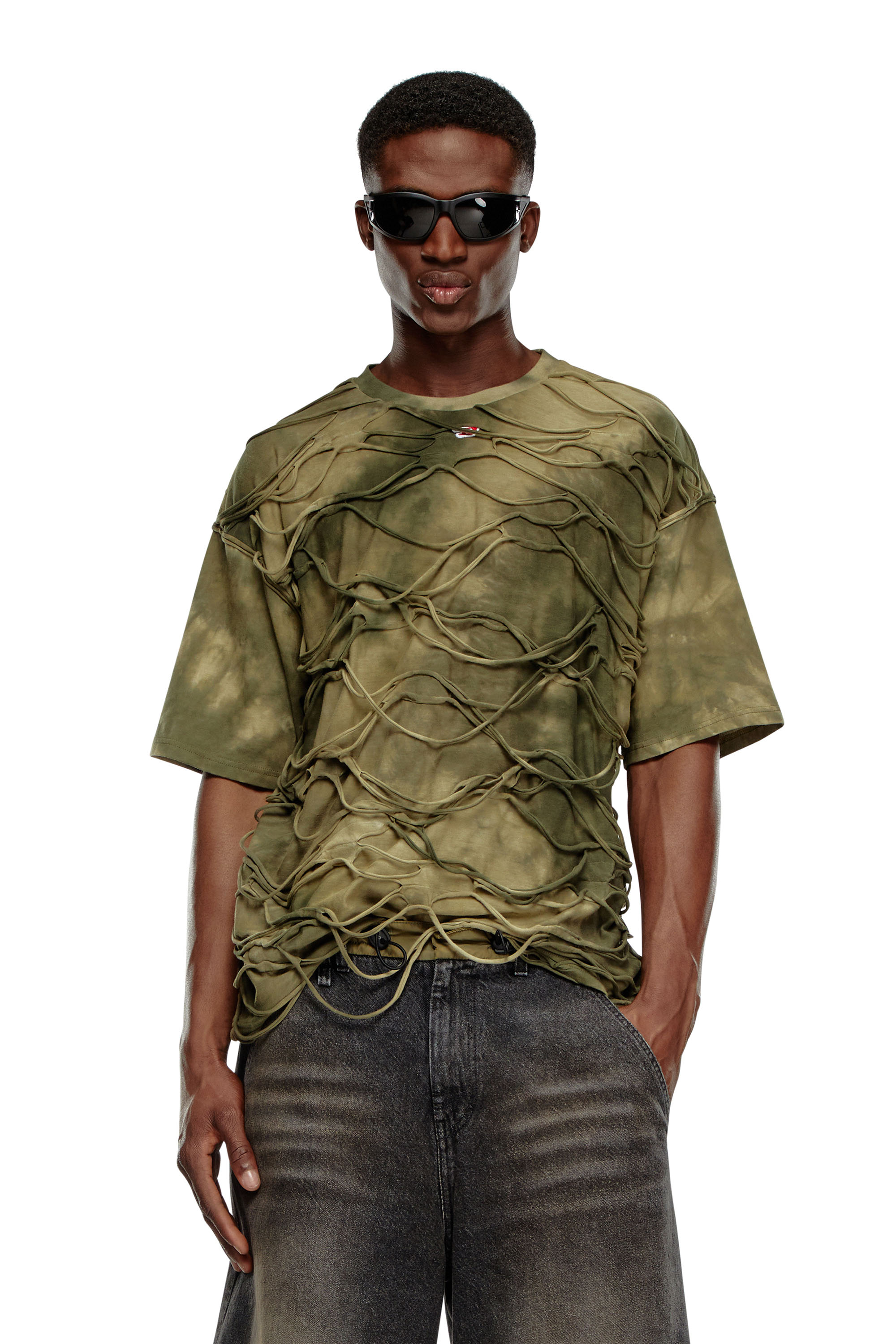 Diesel - T-BOXKET, T-shirt avec fils flottants Homme in Vert - 1