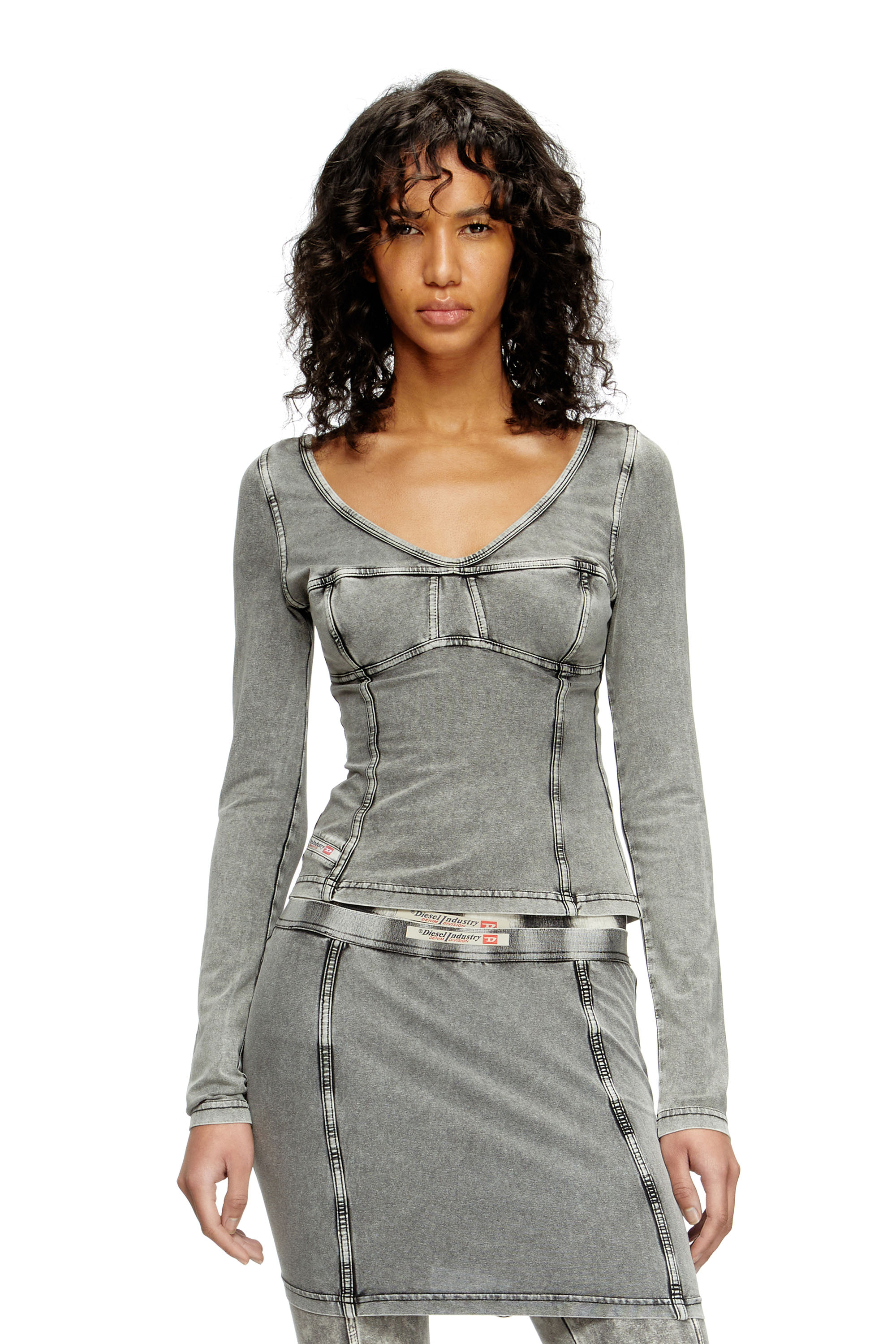 Diesel - T-ELIN, Female's Long-sleeve top with denim effect in Grey - 1