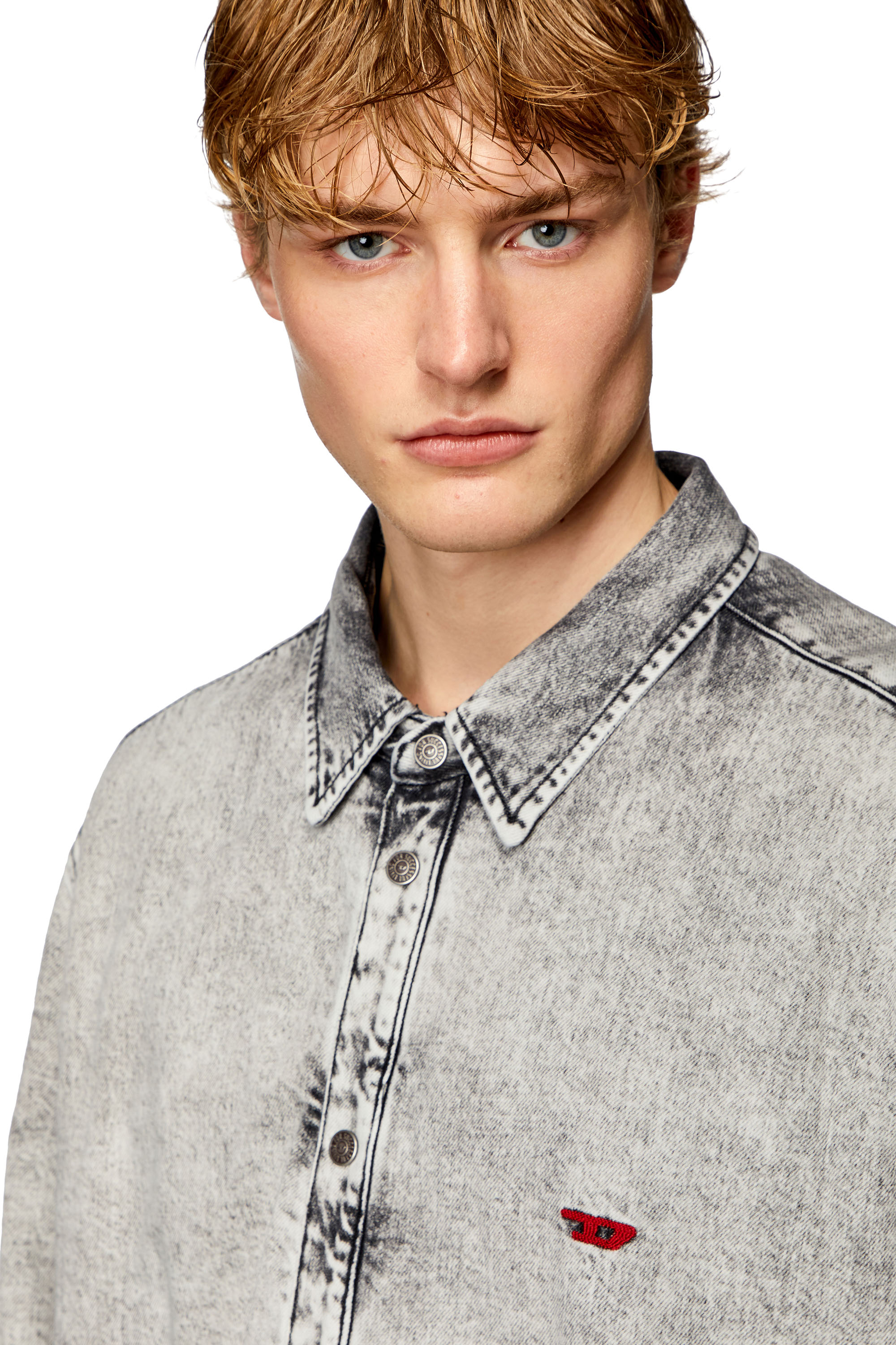 Diesel - D-FLAIM-S, Male Padded overshirt in tailored denim in Grey - Image 3