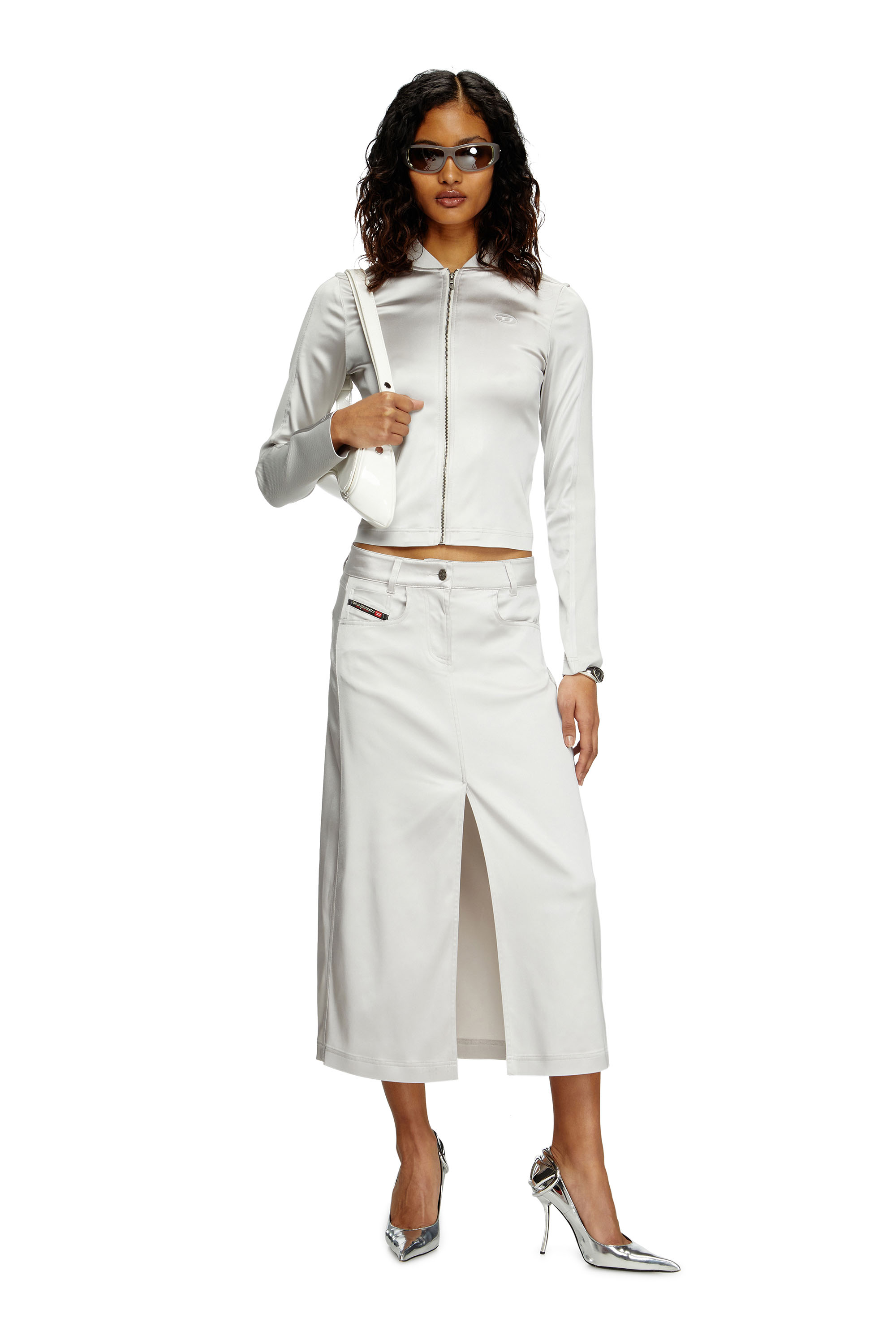 Diesel - O-EBBEY, Female's Midi dress in stretch satin in White - 2