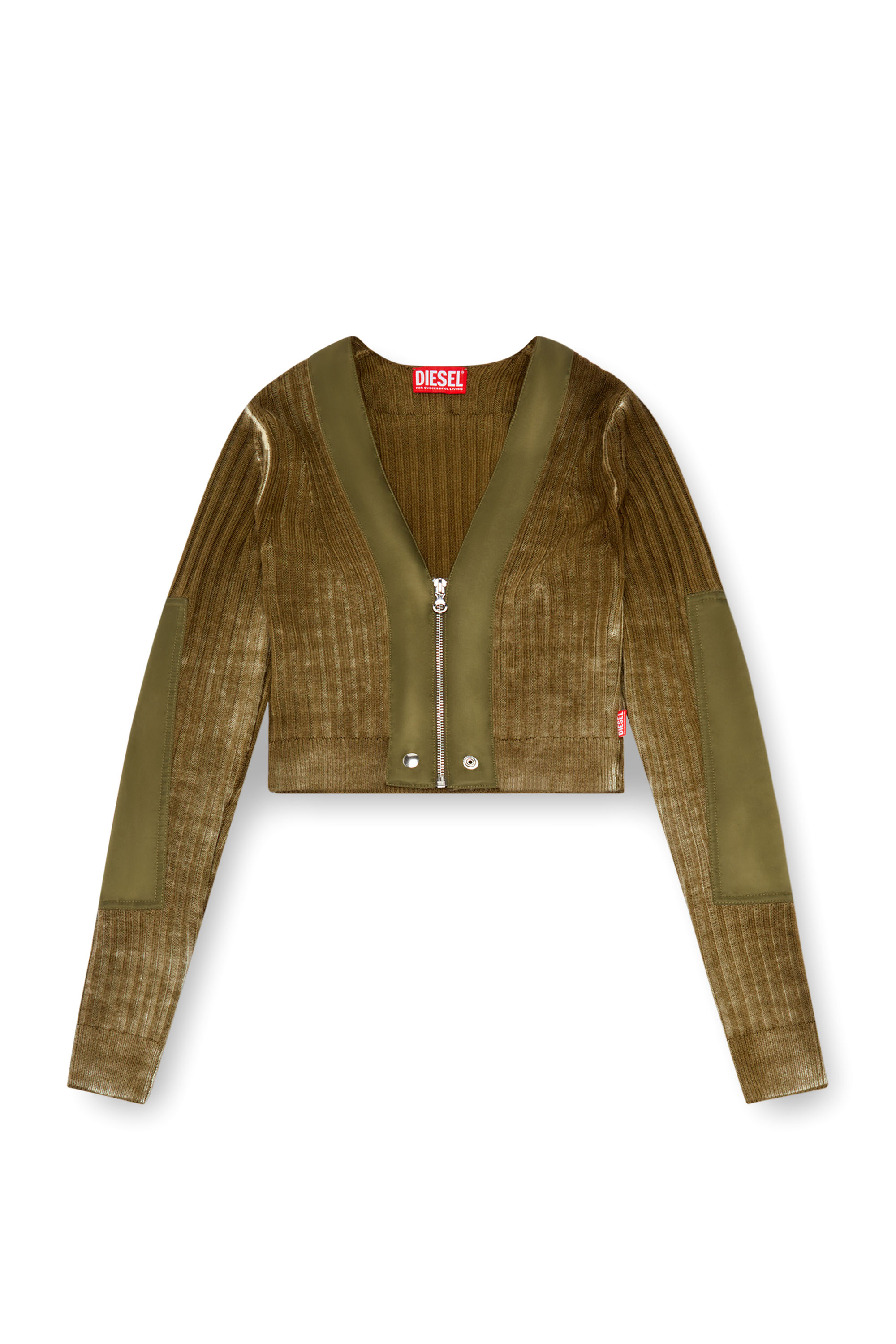 Diesel - M-ASERA, Female's Cropped wool cardigan with nylon trims in Military Green - 3