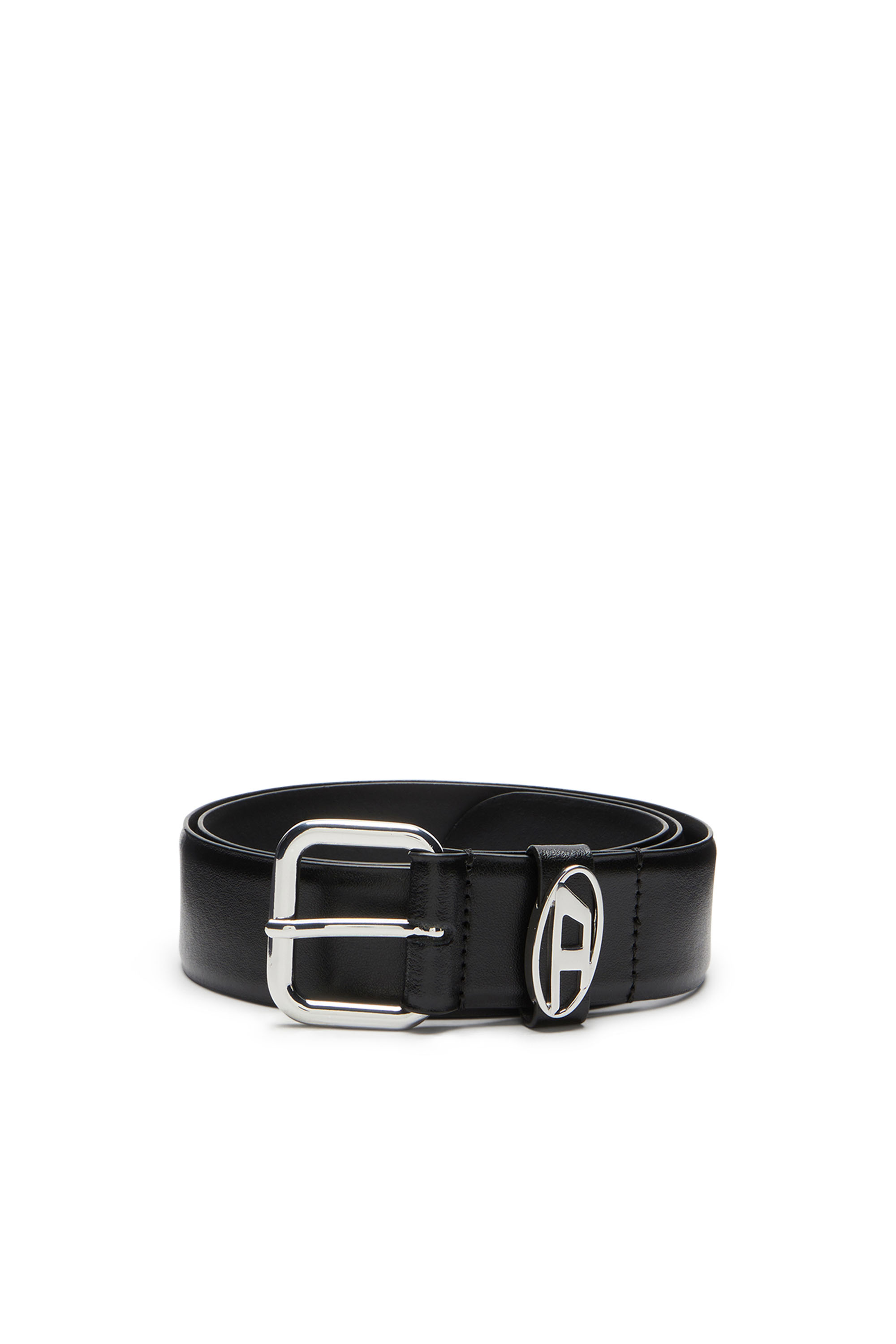 Diesel - B-1DR OVAL D LOOP, Ceinture en cuir avec plaque à logo Mixte in Noir - 1