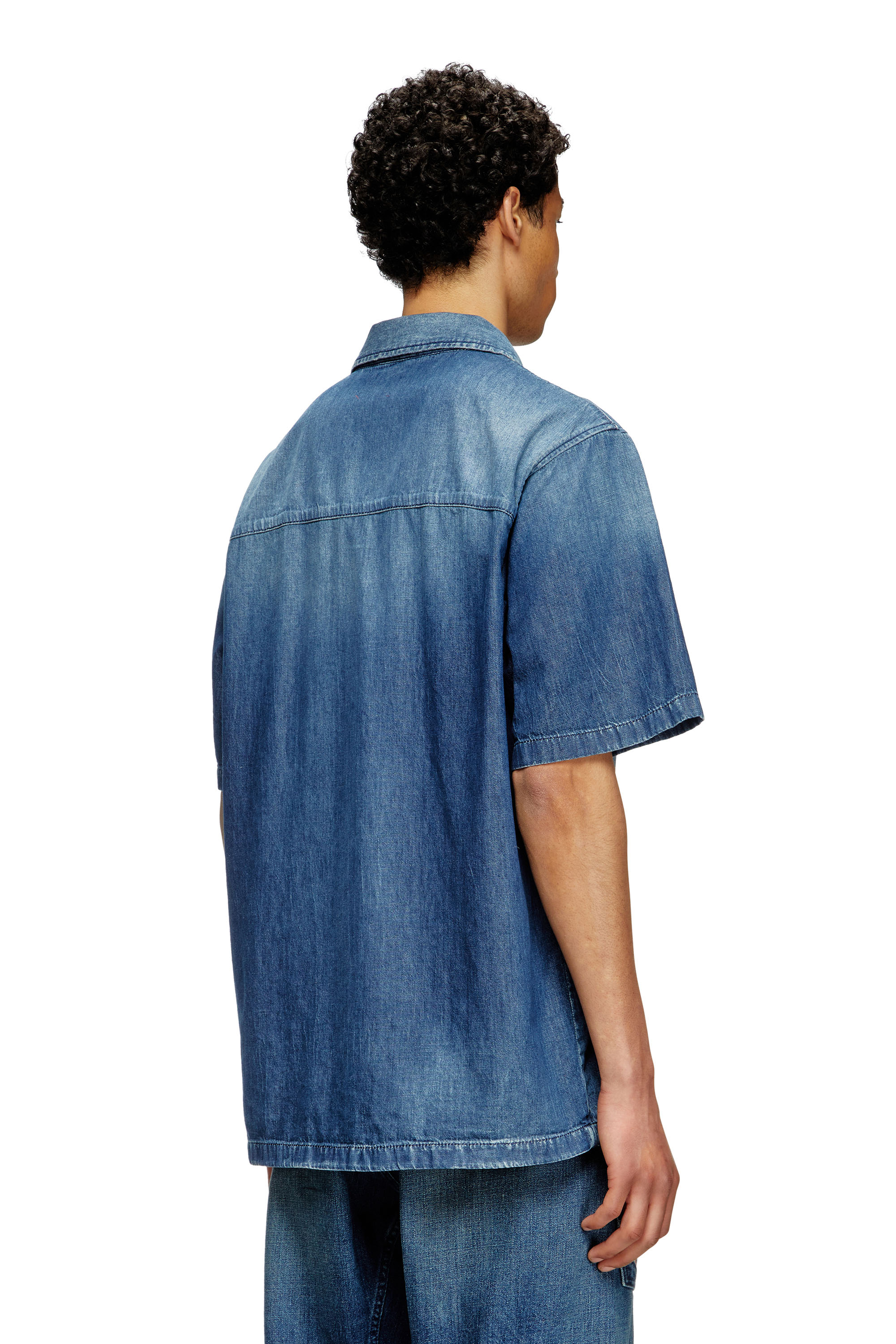 Diesel - D-NABIL-D, Male's Bowling shirt in contrast-effect denim in Medium Blue - 2