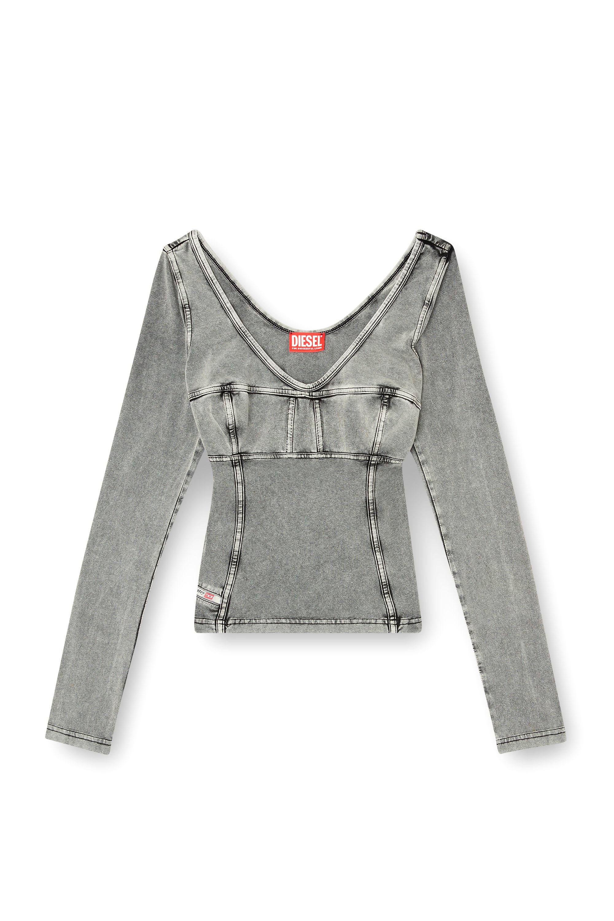 Diesel - T-ELIN, Female's Long-sleeve top with denim effect in Grey - 4