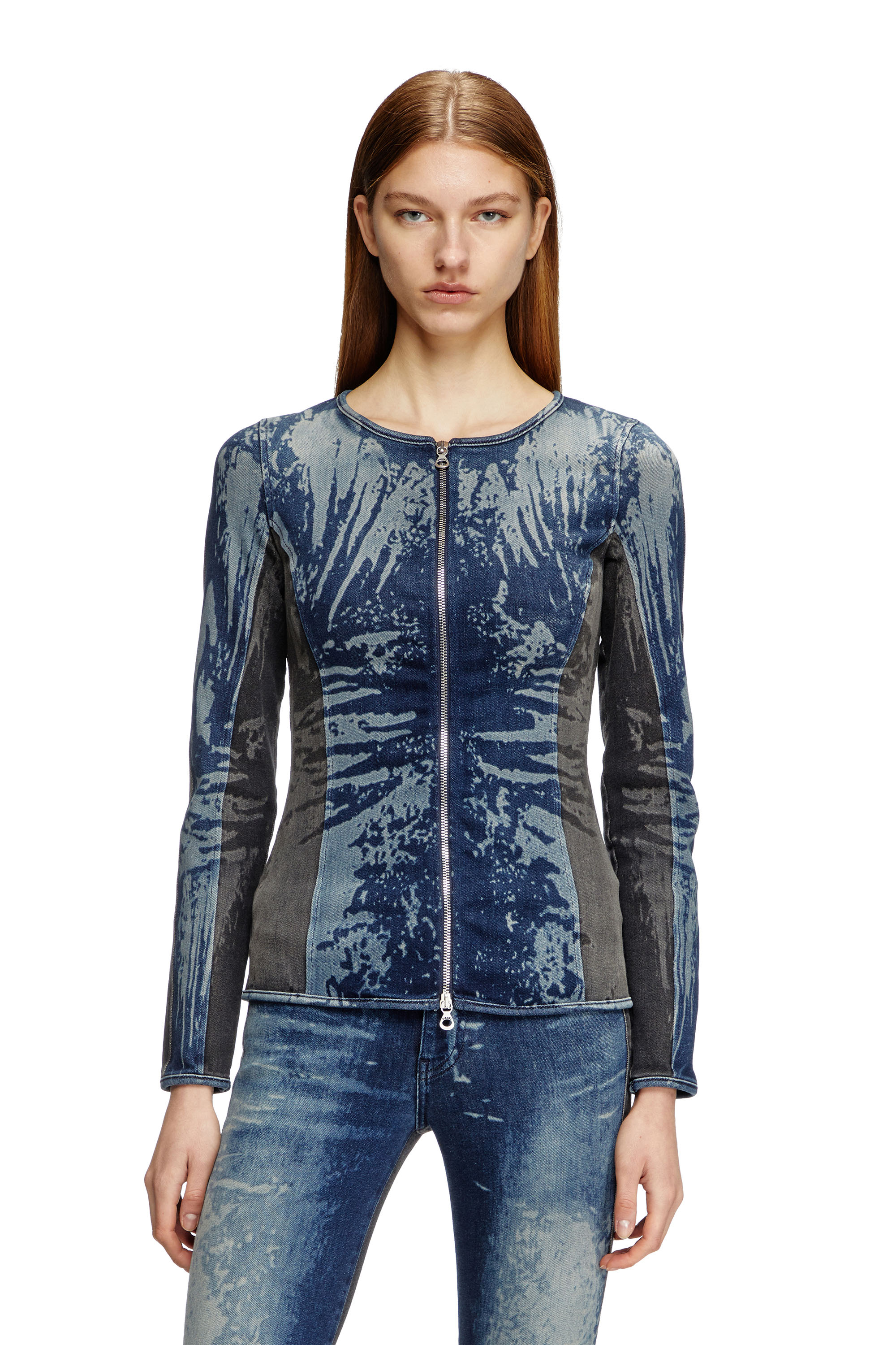 Diesel - DE-GARY-S, Female's Zipped top in bicolour denim in Dark Blue - 1