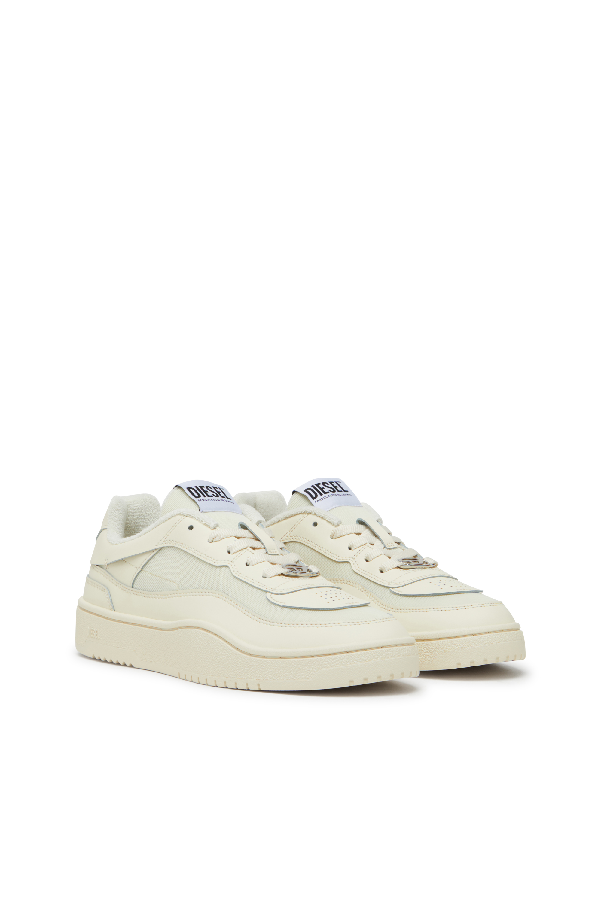 Diesel - S-OVAL SKATE LOW, Sneakers en cuir avec empiècements en tissu Homme in Beige - 2