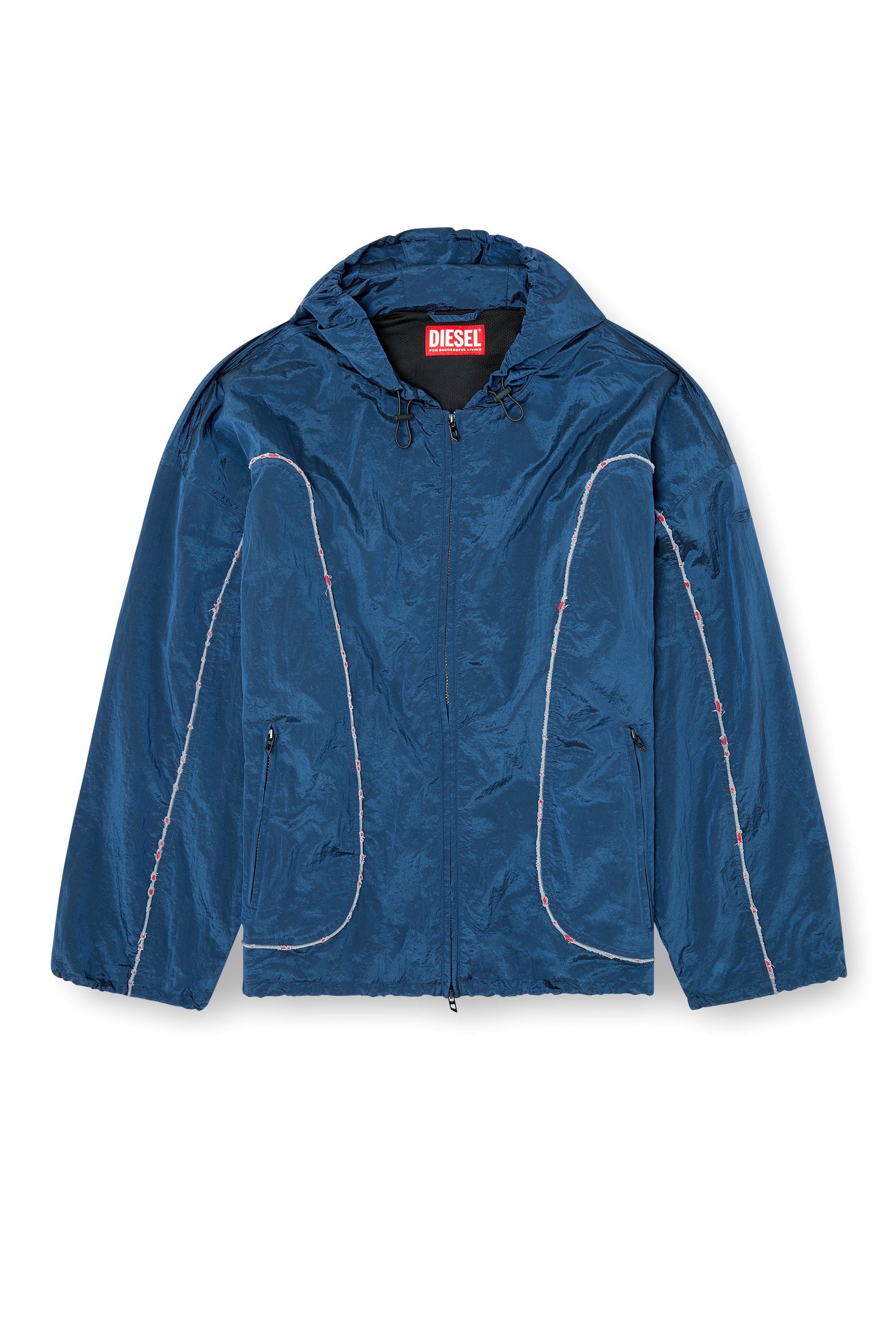 Diesel - J-ANTHEIT, Male's Windbreaker with destroyed piping in Blue - 5