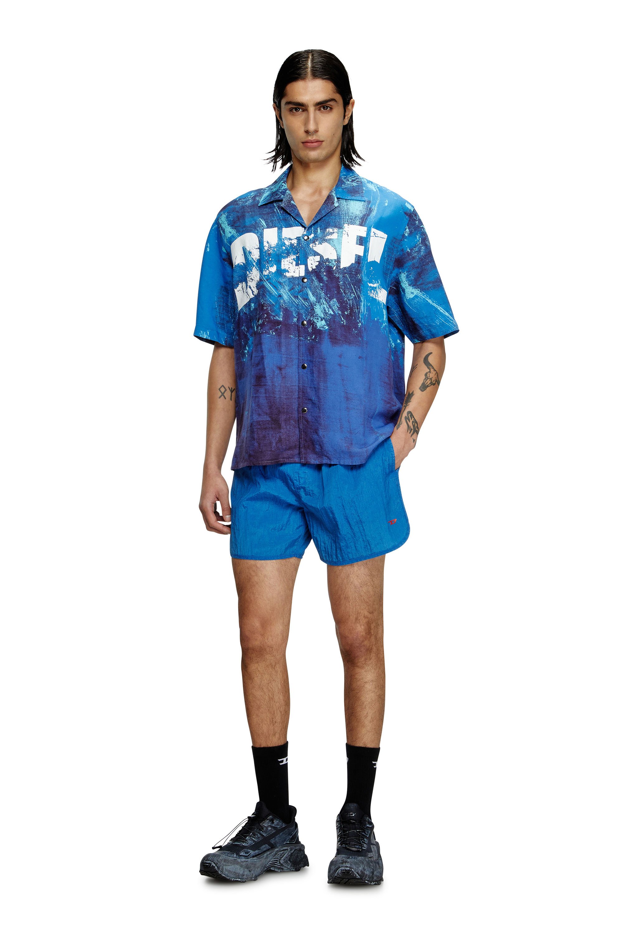 Diesel - CHARLES-D-POP, Male's Printed beach shirt in linen blend in Blue - 2