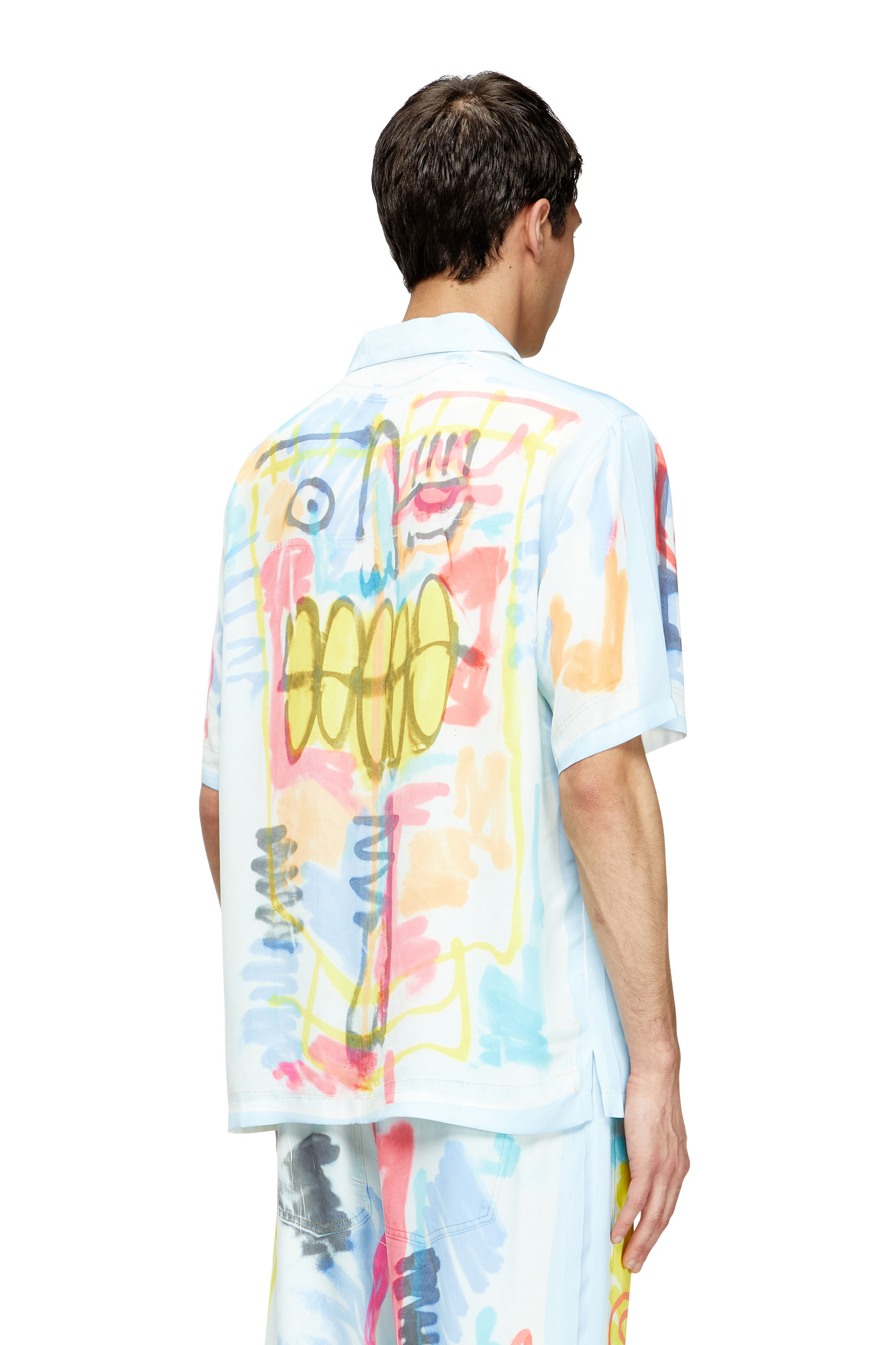 Diesel - C-PAROSHORT-GRAFFITI-AFR, Chemise bowling en satin avec imprimé graffiti Mixte in Bleu - 3