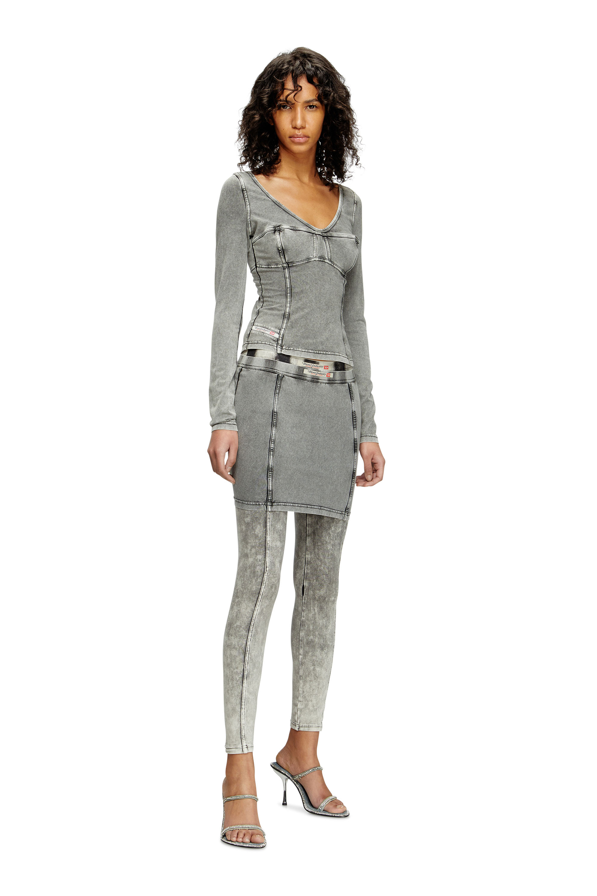 Diesel - T-ELIN, Female's Long-sleeve top with denim effect in Grey - 2