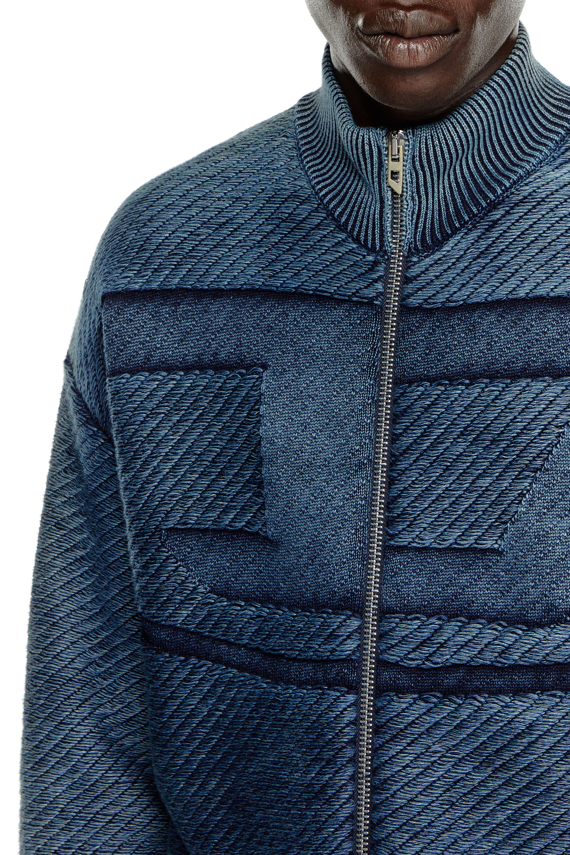 Diesel - K-KLEVERY-ZIP, Male's Denim-effect zip-up cardigan in cotton in Blue - 3