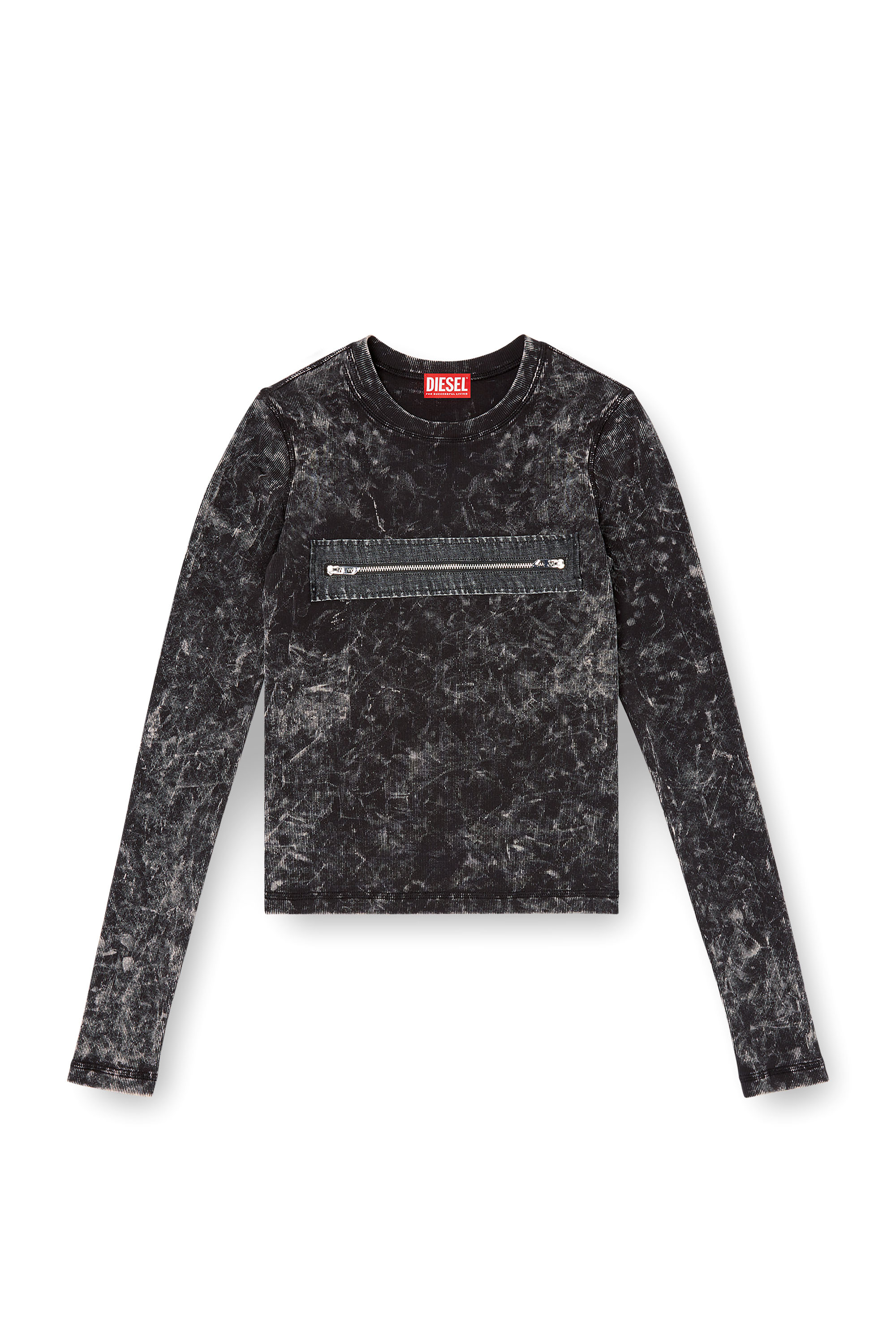 Diesel - T-ERCOLE, Female's Marbled top with zipped cut-out in Black - 4