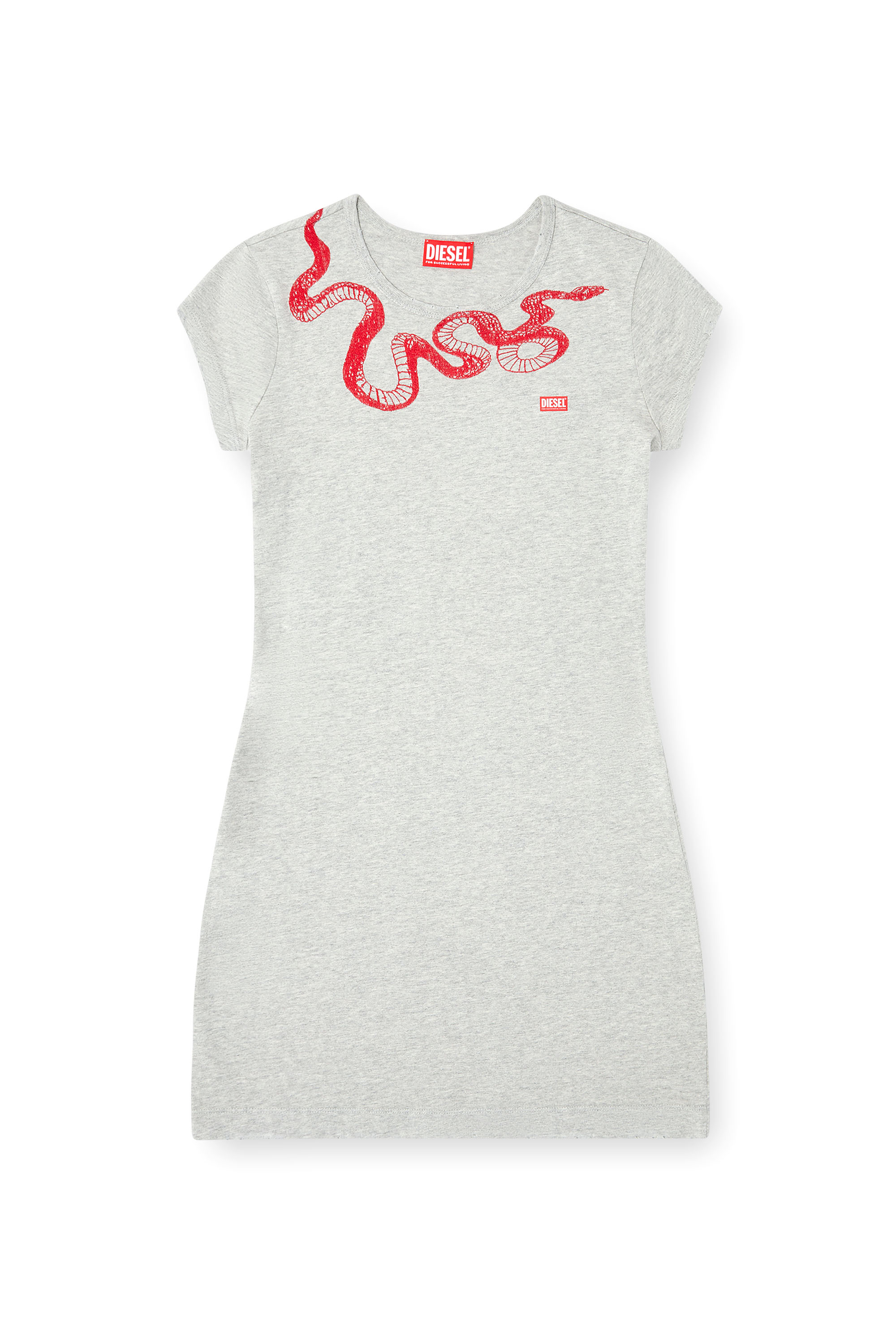 Diesel - CL-D-ANGIEL-MEL-SNAKE, Robe t-shirt courte avec broderie serpent Femme in Gris - 5