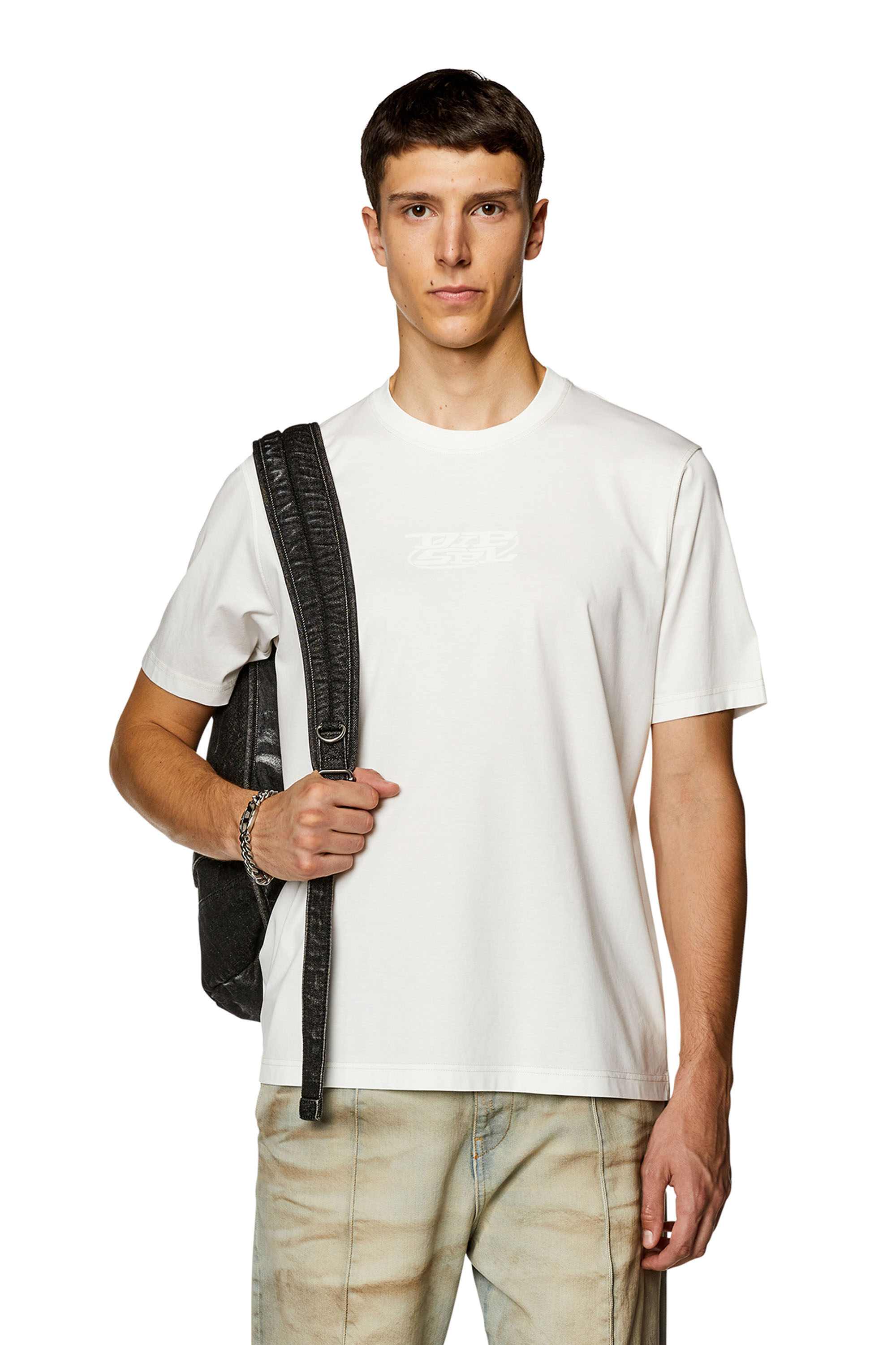 Diesel - T-MUST-SLITS-N, Homme T-shirt en coton mercerisé avec logo imprimé in Blanc - Image 1