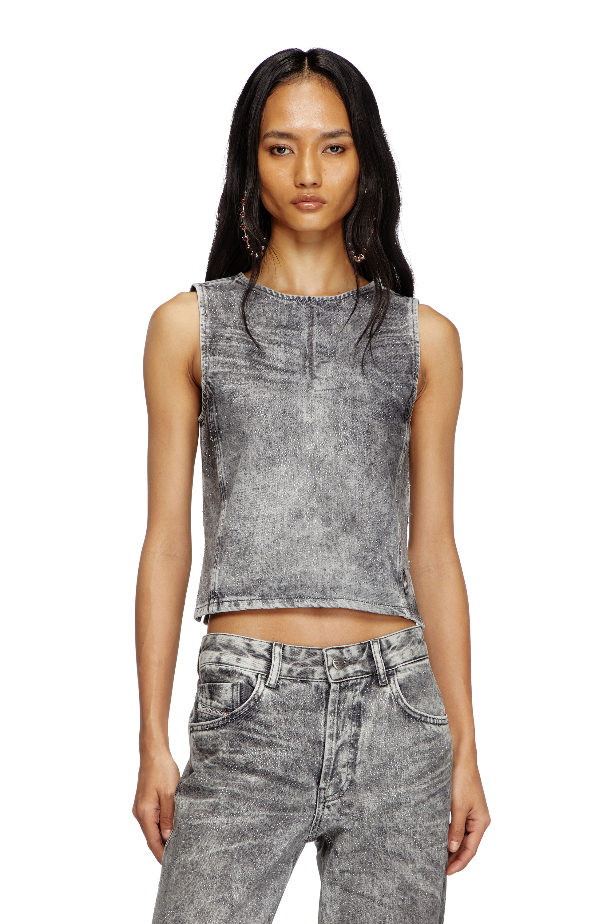 Diesel - DE-PINAR-S, Top sans manches en denim cristal Femme in Gris - 1