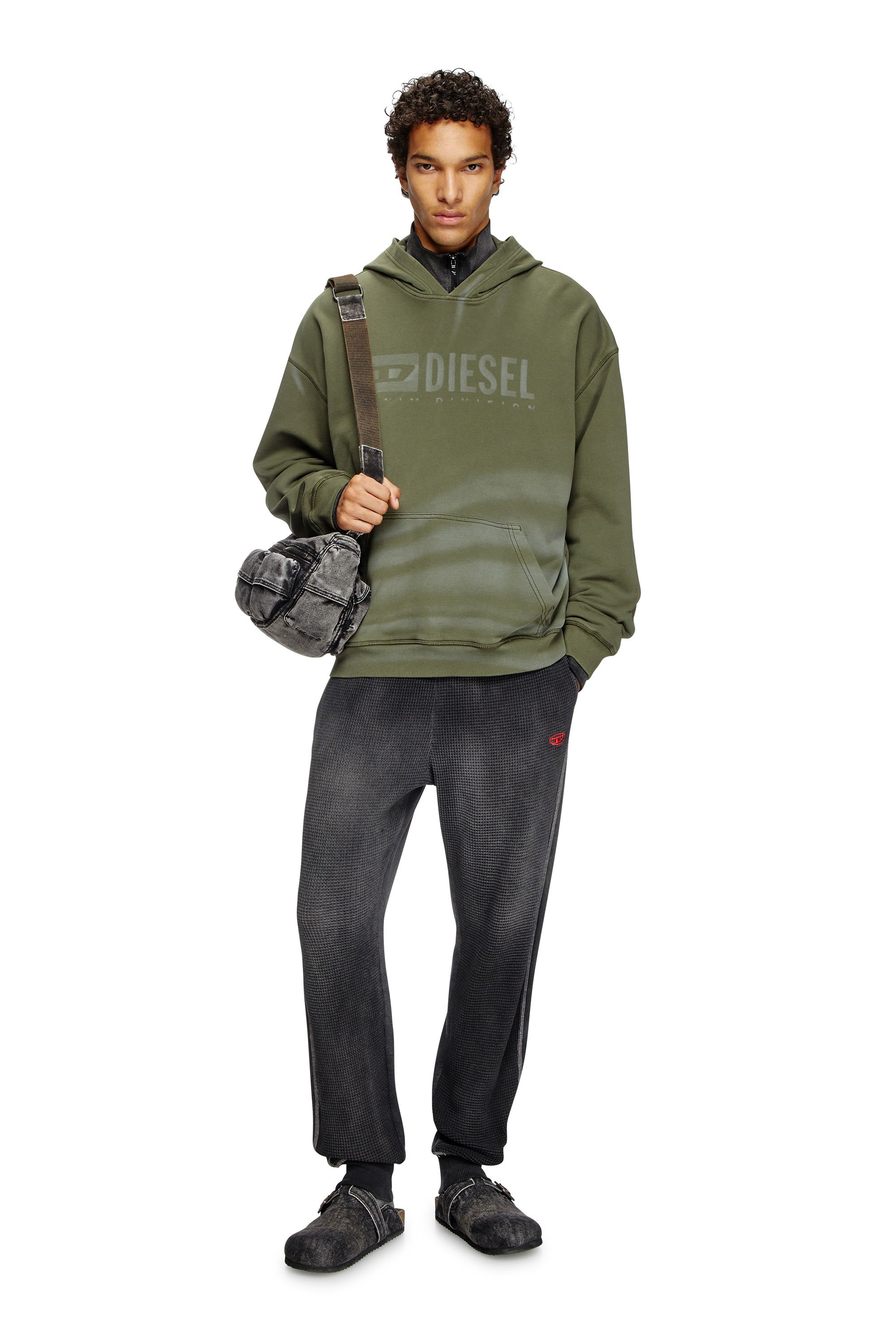 Diesel - S-BOXT-HOOD-R9, Male's Laser-faded logo hoodie in Olive Green - 2