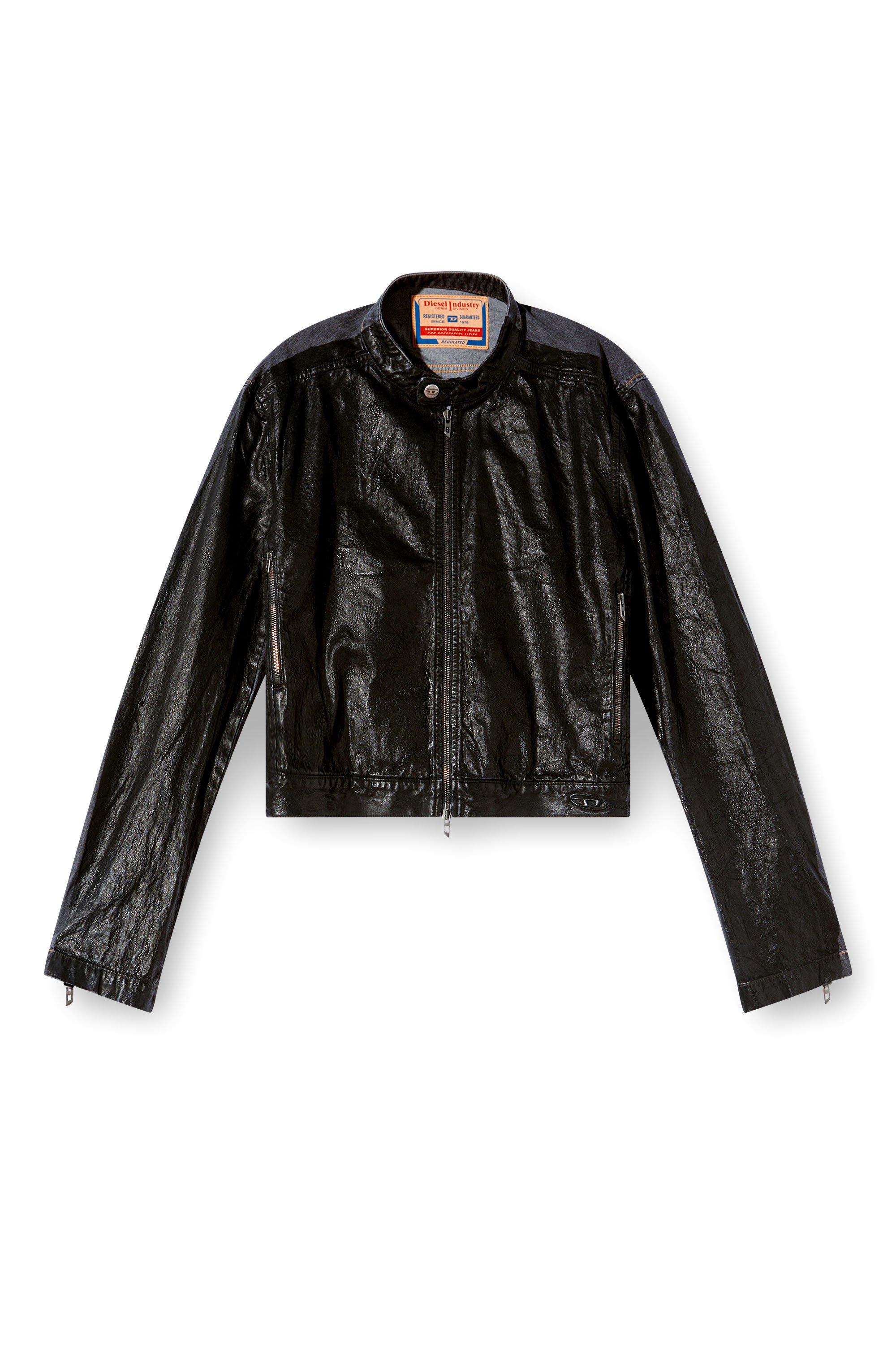 Diesel - D-GLORY-DD, Veste biker en denim avec devant enduit Mixte in Noir - 7