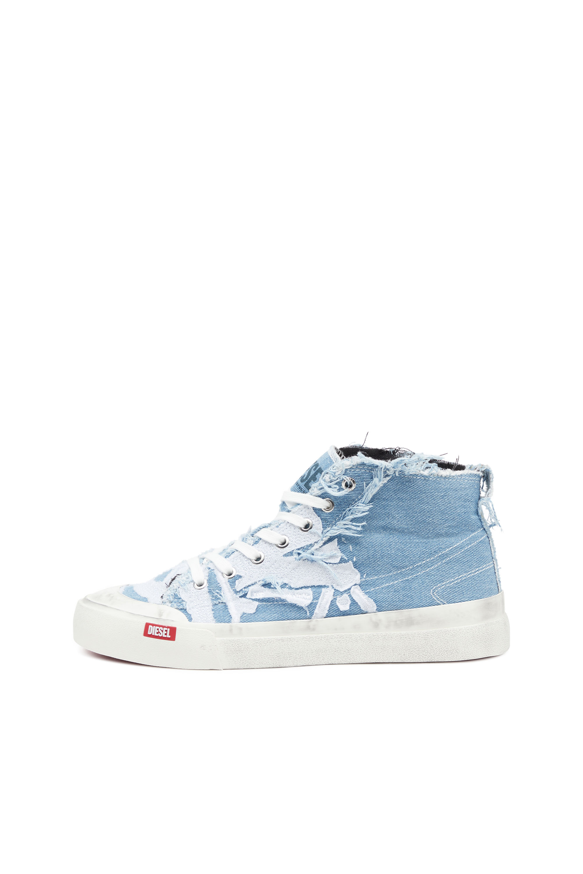 Diesel - S-ATHOS MID, Male's S-Athos Mid-Destroyed gauze and denim high-top sneakers in Azure - 8