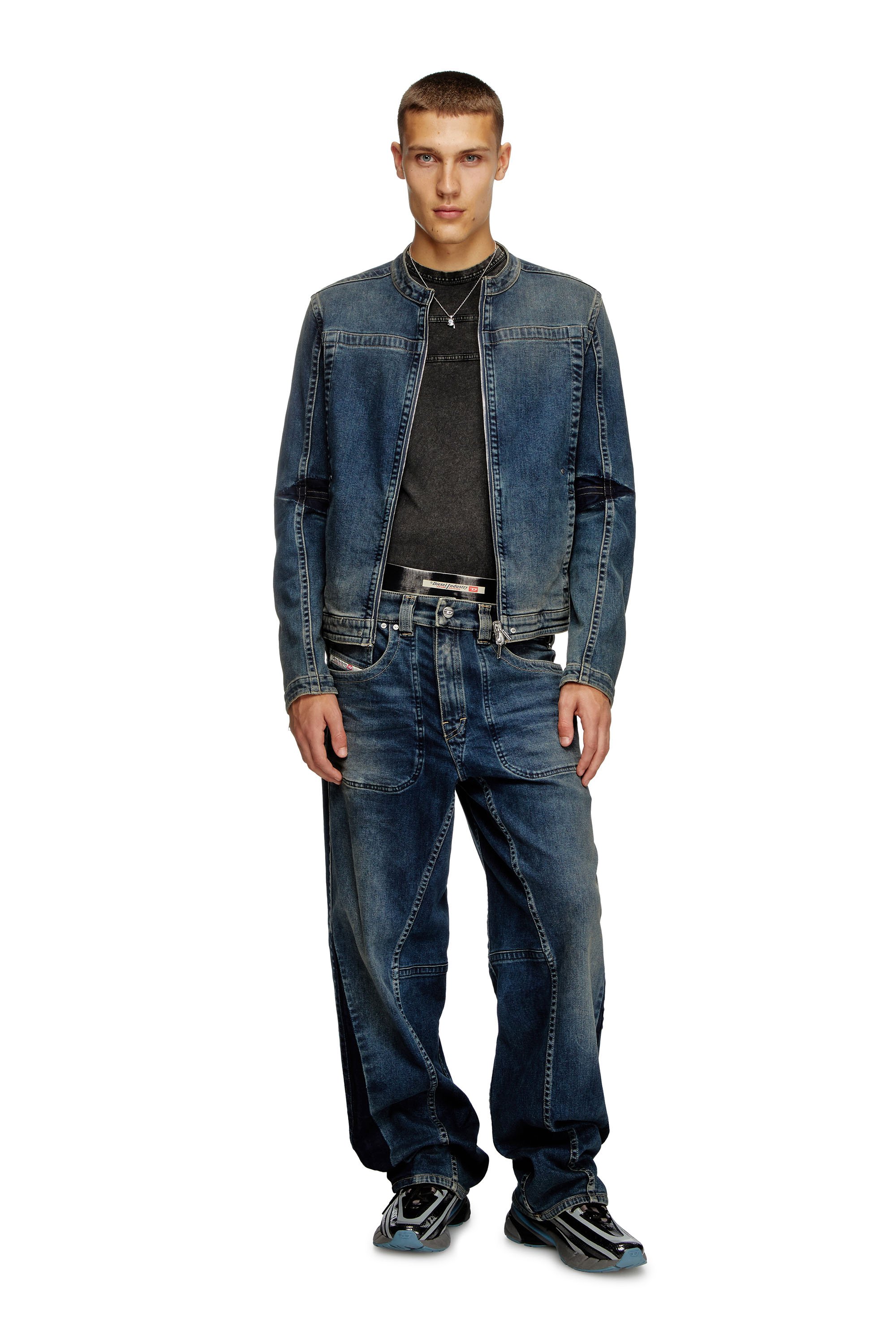 Diesel - D-GLORY-RE, Male's Moto jacket in Rehab denim in Dark Blue - 3