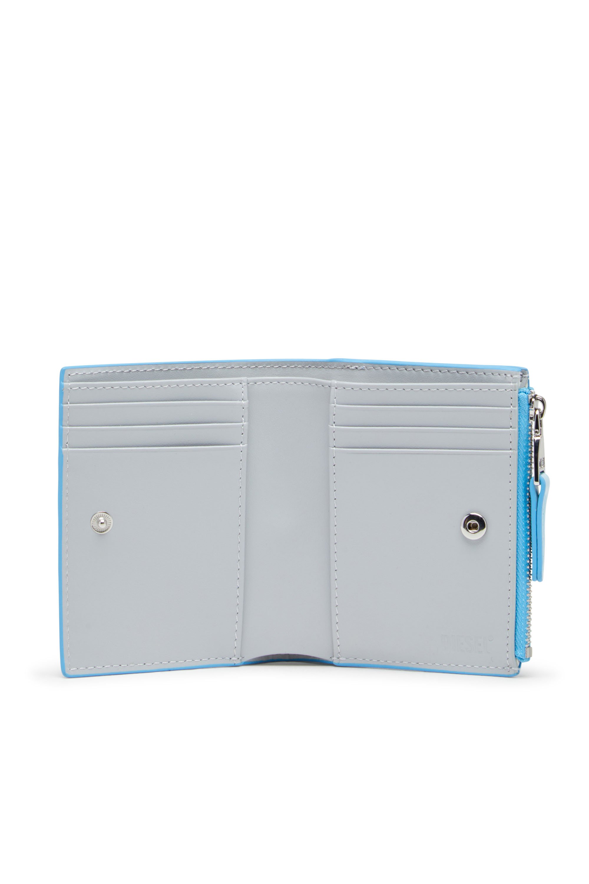 Diesel - PLAY BI-FOLD ZIP II, Petit portefeuille en PU brillant imprimé Femme in Bleu - 3