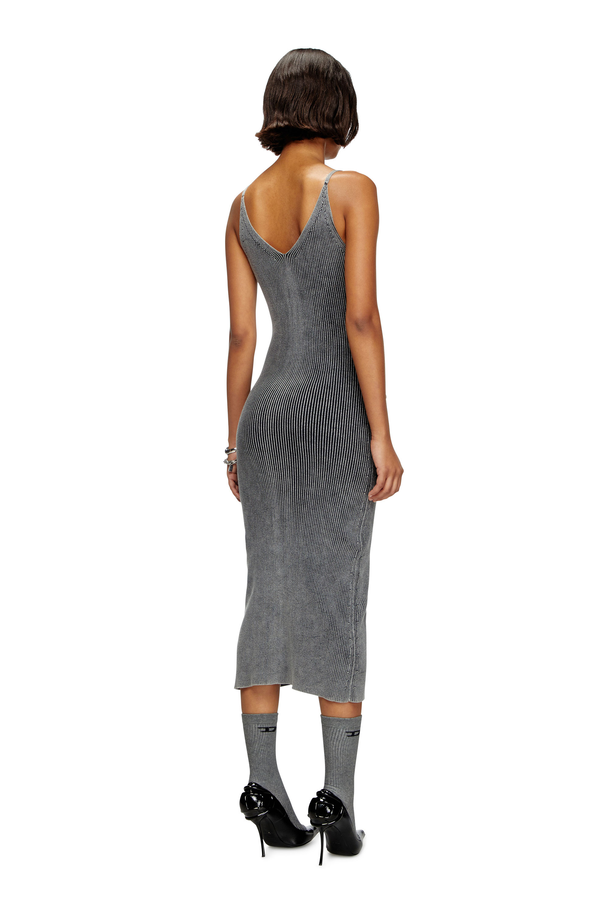 Diesel - M-MELTI, Female's Knit midi dress with contrast pockets in Dark Grey - 3