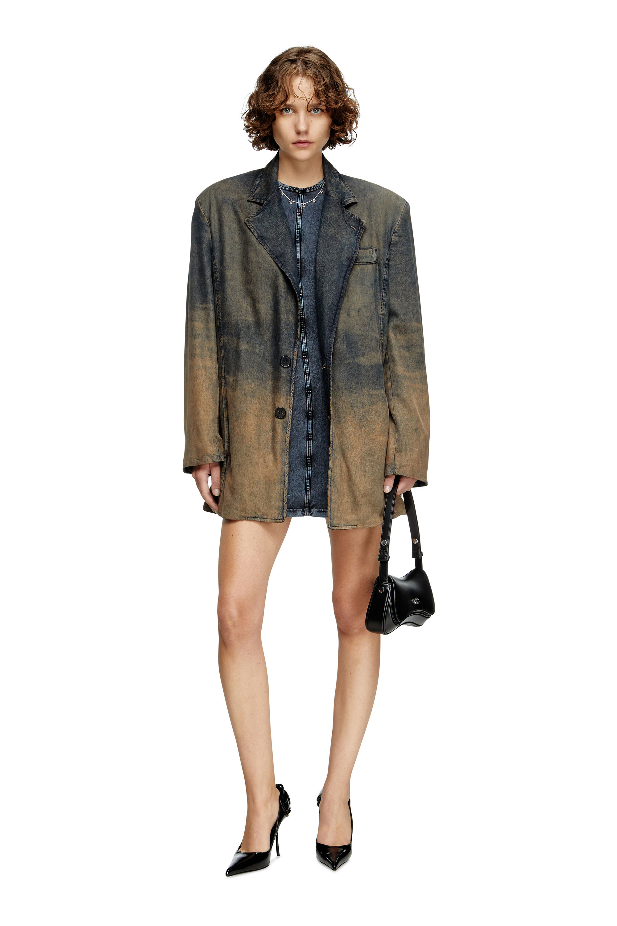 Diesel - D-CUPSLEEVES, Female's Mini dress in denim-look jersey in Dark Blue - 1