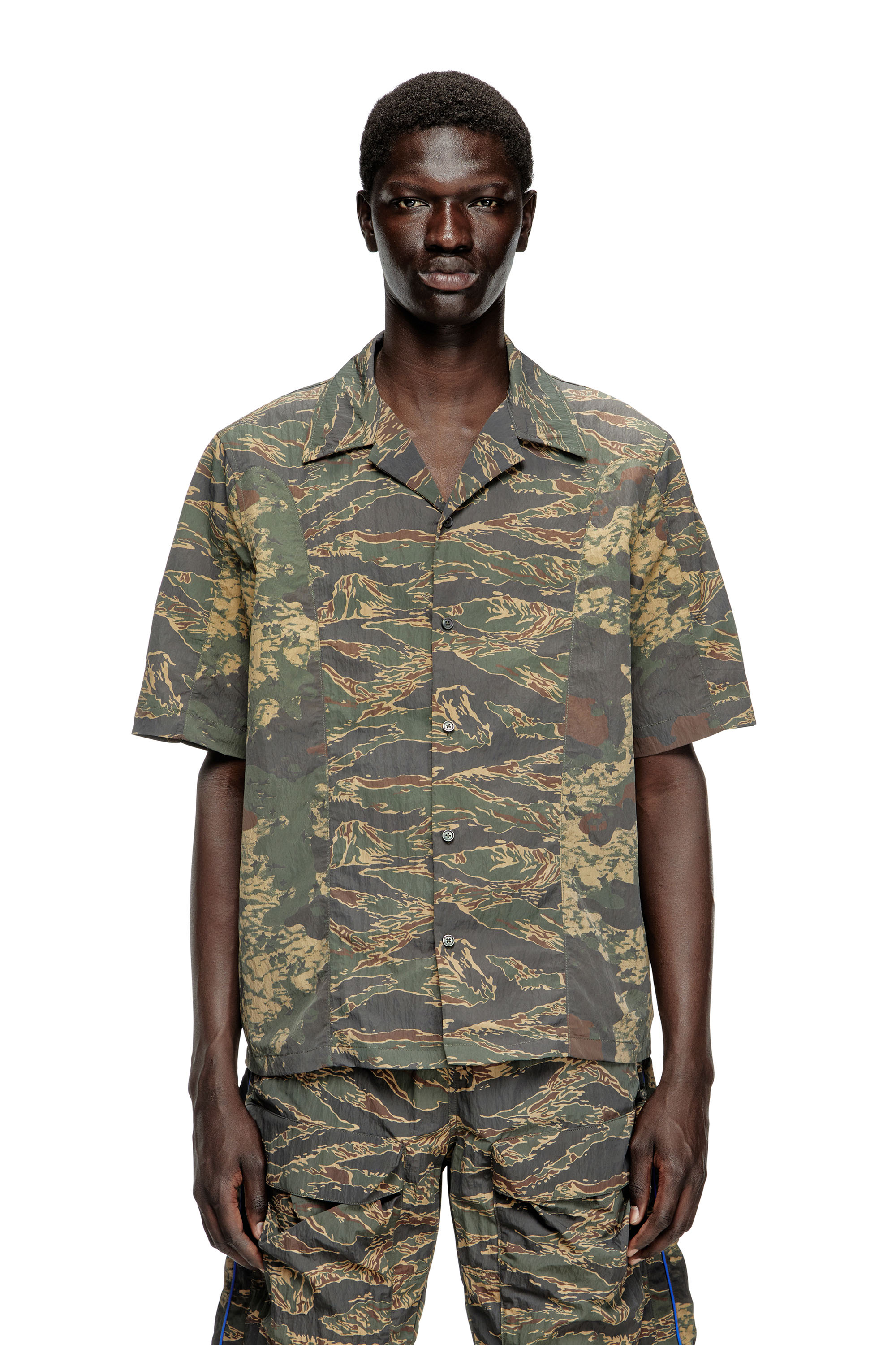 Diesel - S-BRACK-EPBW, Male's Shirt with mixed camo prints in Military Green - 1