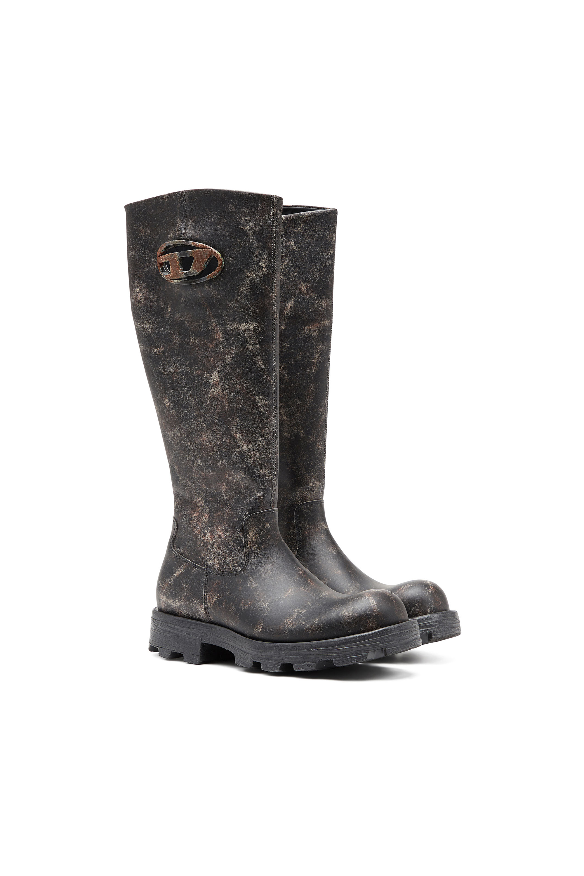 Diesel - D-HAMMER HB D W, D-Hammer-Bottes hauteur genou en cuir vieilli Femme in Marron - 2