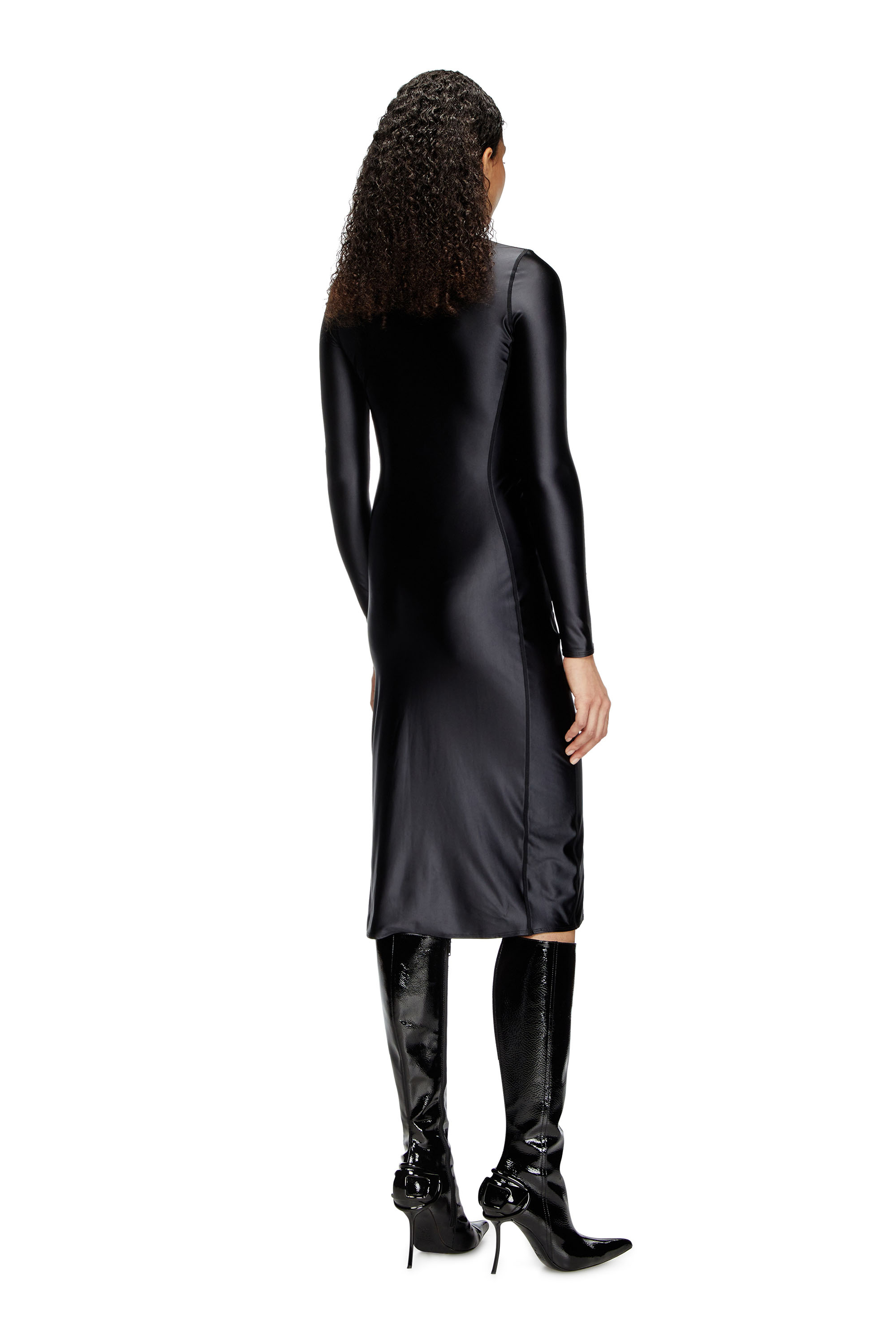 Diesel - D-SILVER, Female's Mock collar long-sleeve midi dress with chintz finish in Black - 3